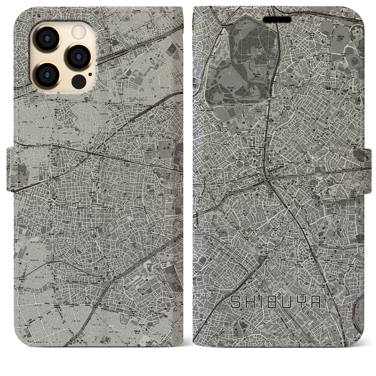 【渋谷(東京都)】地図柄iPhoneケース(手帳タイプ)モノトーン・iPhone 12 Pro Max 用