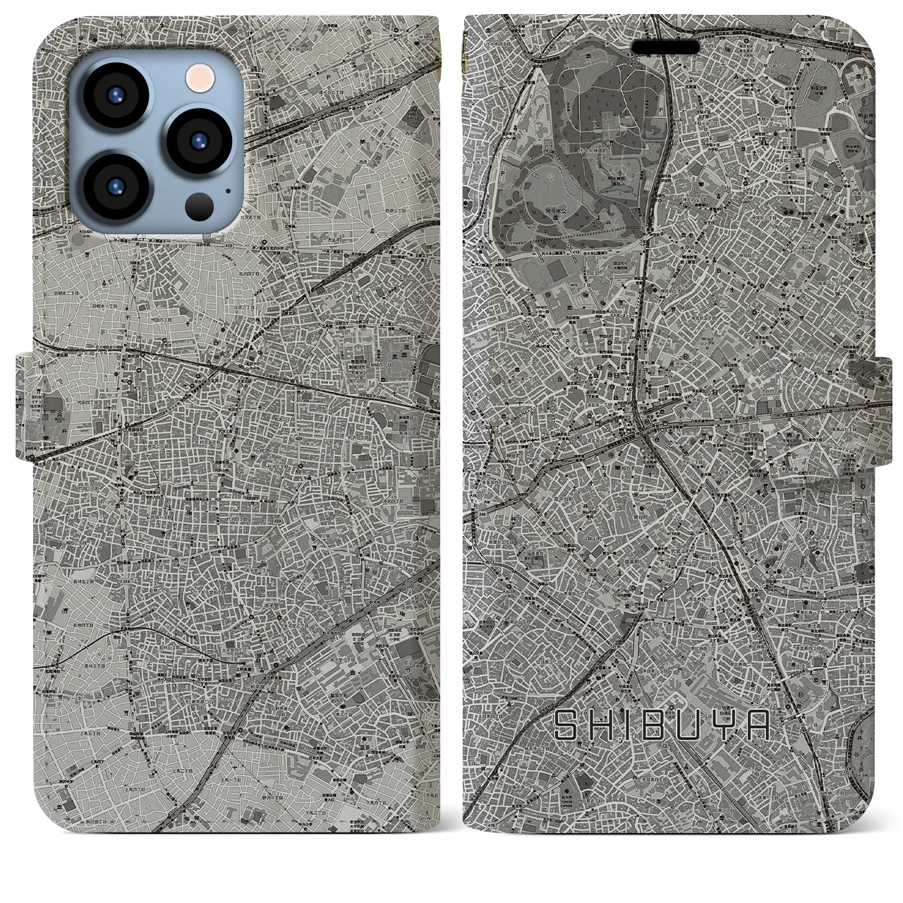 【渋谷(東京都)】地図柄iPhoneケース(手帳タイプ)モノトーン・iPhone 13 Pro Max 用