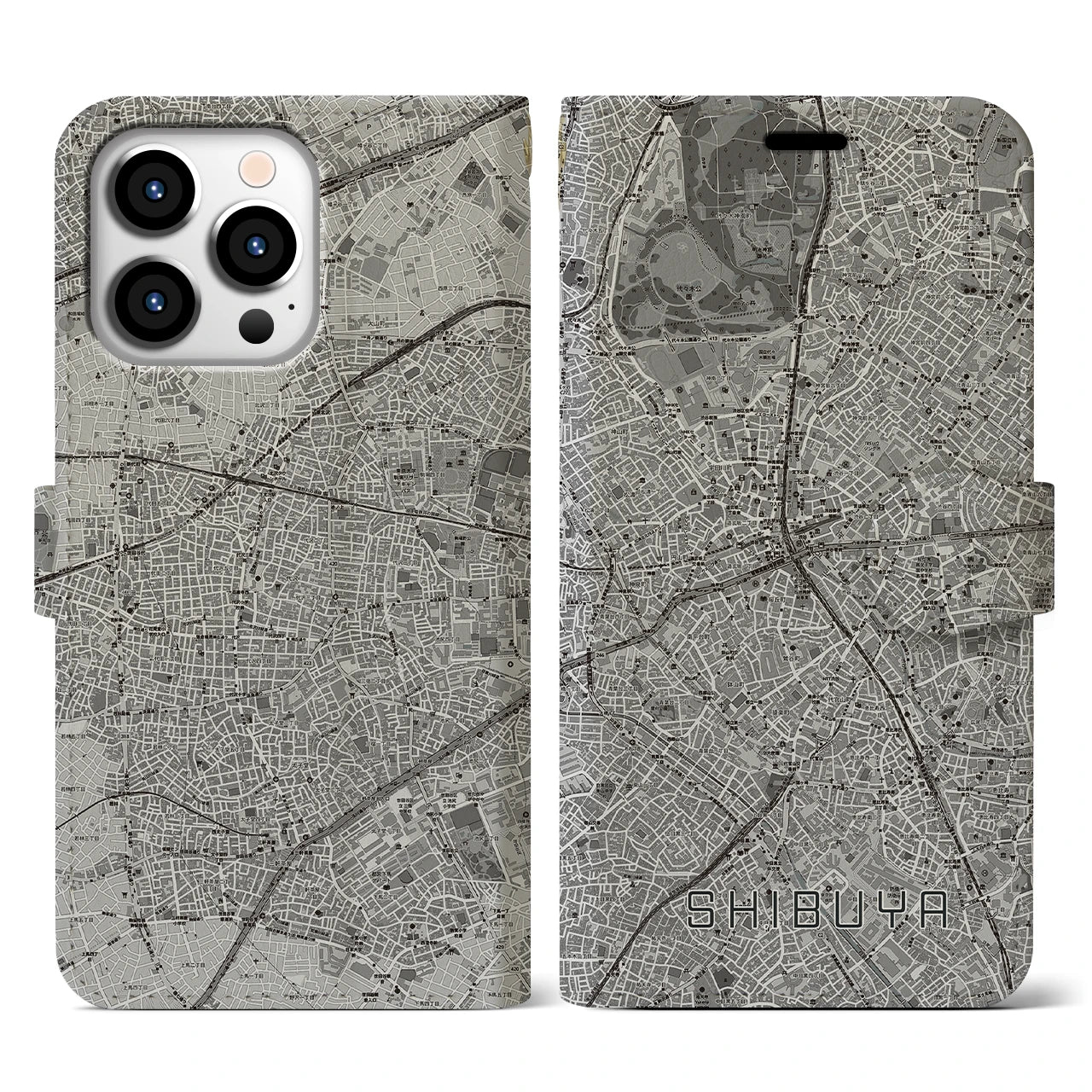 【渋谷(東京都)】地図柄iPhoneケース(手帳タイプ)モノトーン・iPhone 13 Pro 用