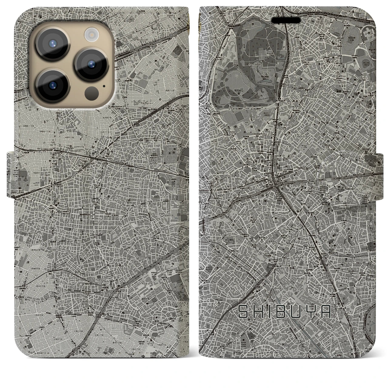 【渋谷(東京都)】地図柄iPhoneケース(手帳タイプ)モノトーン・iPhone 14 Pro Max 用