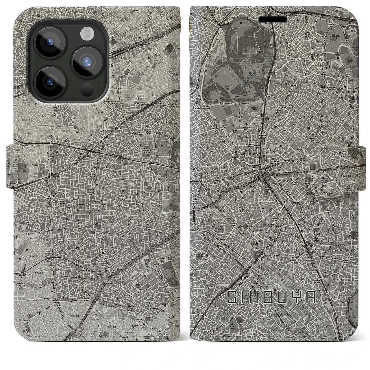 【渋谷(東京都)】地図柄iPhoneケース(手帳タイプ)モノトーン・iPhone 15 Pro Max 用