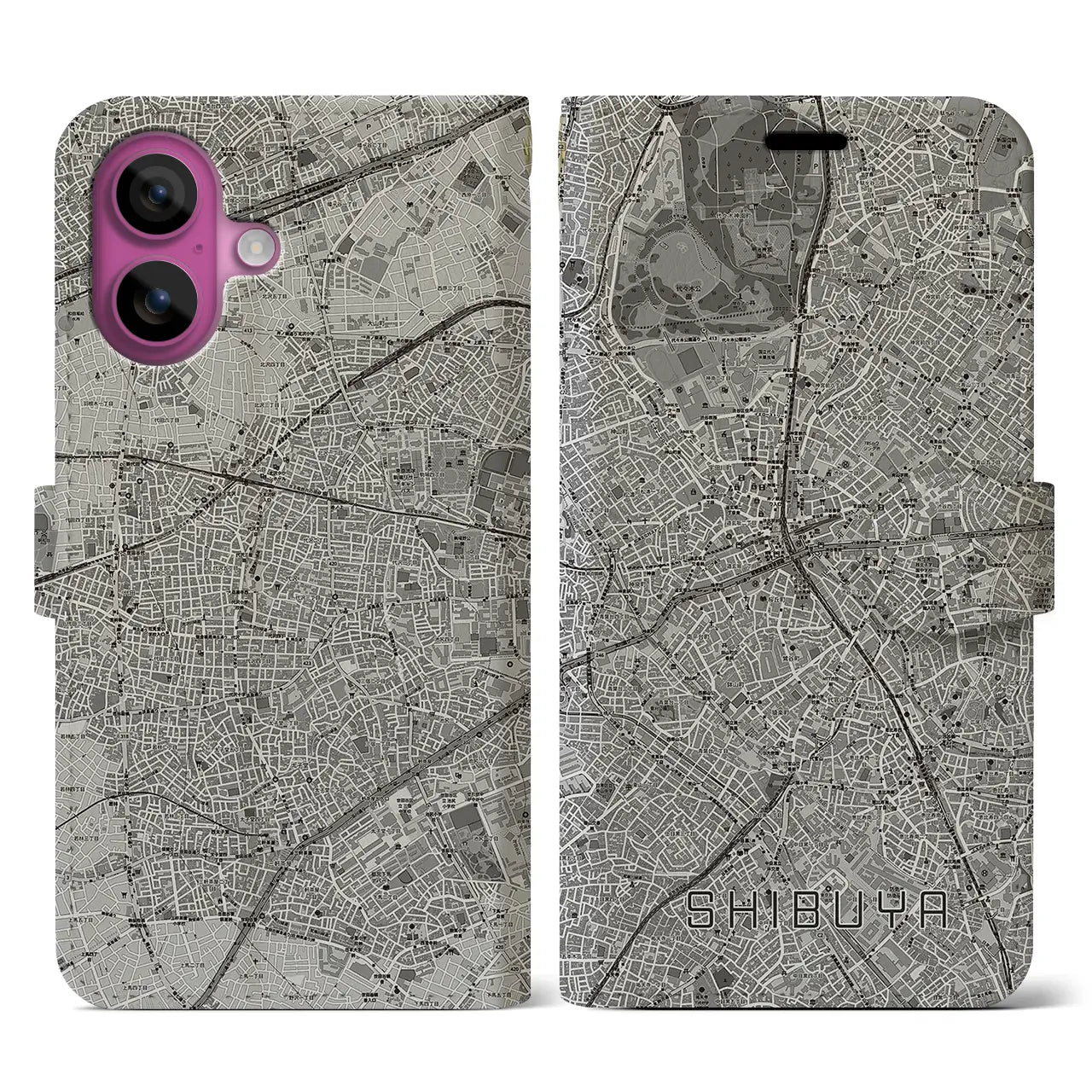 【渋谷(東京都)】地図柄iPhoneケース(手帳タイプ)モノトーン・iPhone 16 Pro 用