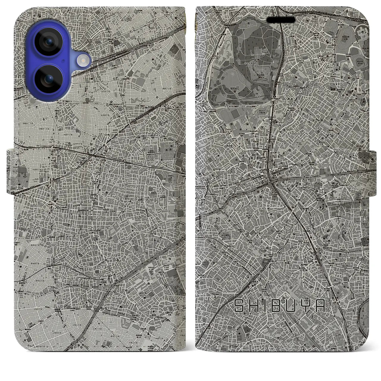 【渋谷(東京都)】地図柄iPhoneケース(手帳タイプ)モノトーン・iPhone 16 Pro Max 用