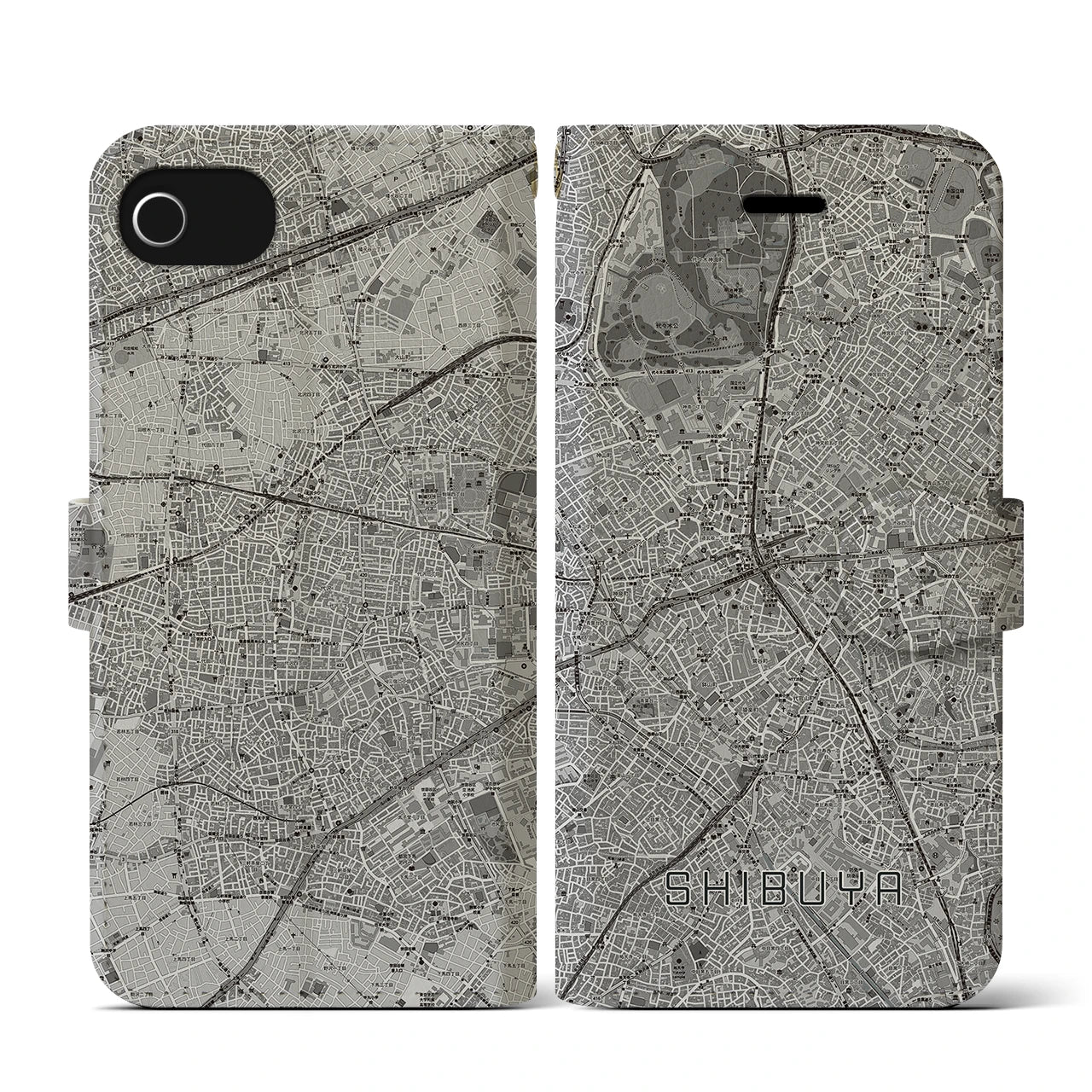 【渋谷(東京都)】地図柄iPhoneケース(手帳タイプ)モノトーン・iPhone SE(第3 / 第2世代) / 8 / 7 / 6s / 6 用