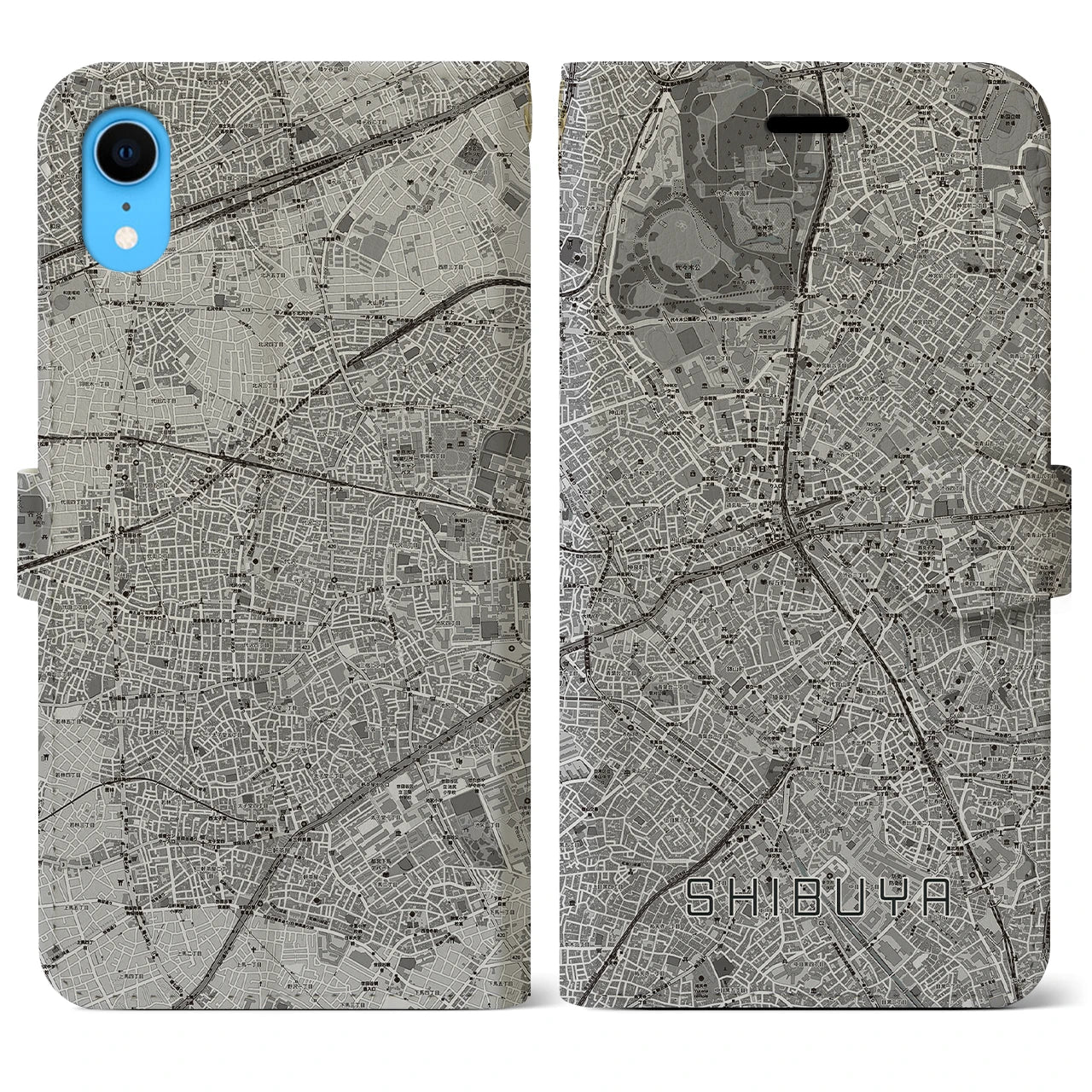 【渋谷(東京都)】地図柄iPhoneケース(手帳タイプ)モノトーン・iPhone XR 用