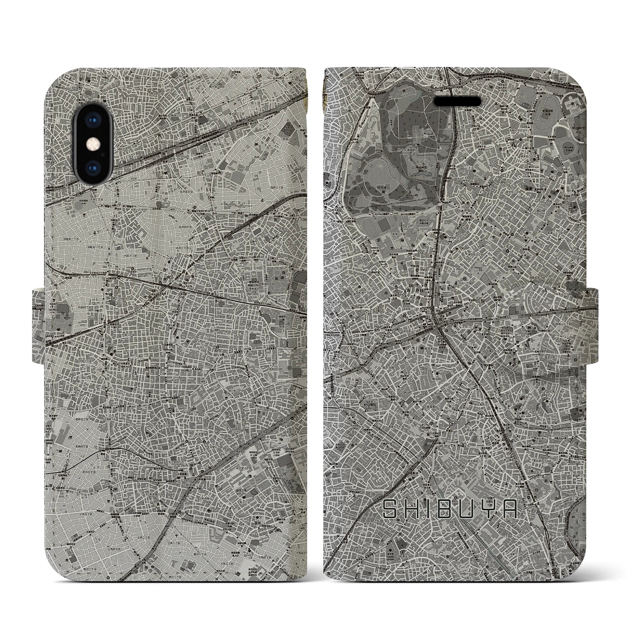 【渋谷(東京都)】地図柄iPhoneケース(手帳タイプ)モノトーン・iPhone XS / X 用