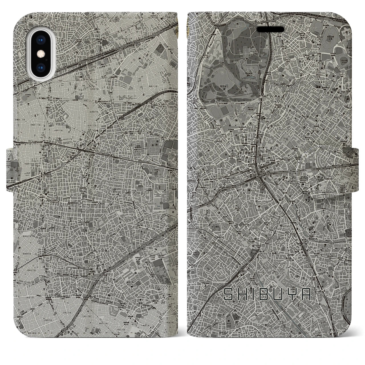 【渋谷(東京都)】地図柄iPhoneケース(手帳タイプ)モノトーン・iPhone XS Max 用