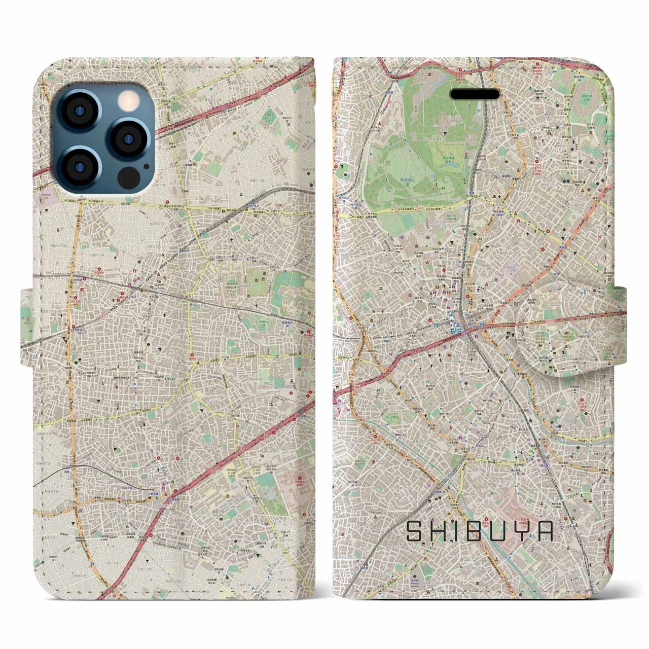 【渋谷(東京都)】地図柄iPhoneケース(手帳タイプ)ナチュラル・iPhone 12 / 12 Pro 用
