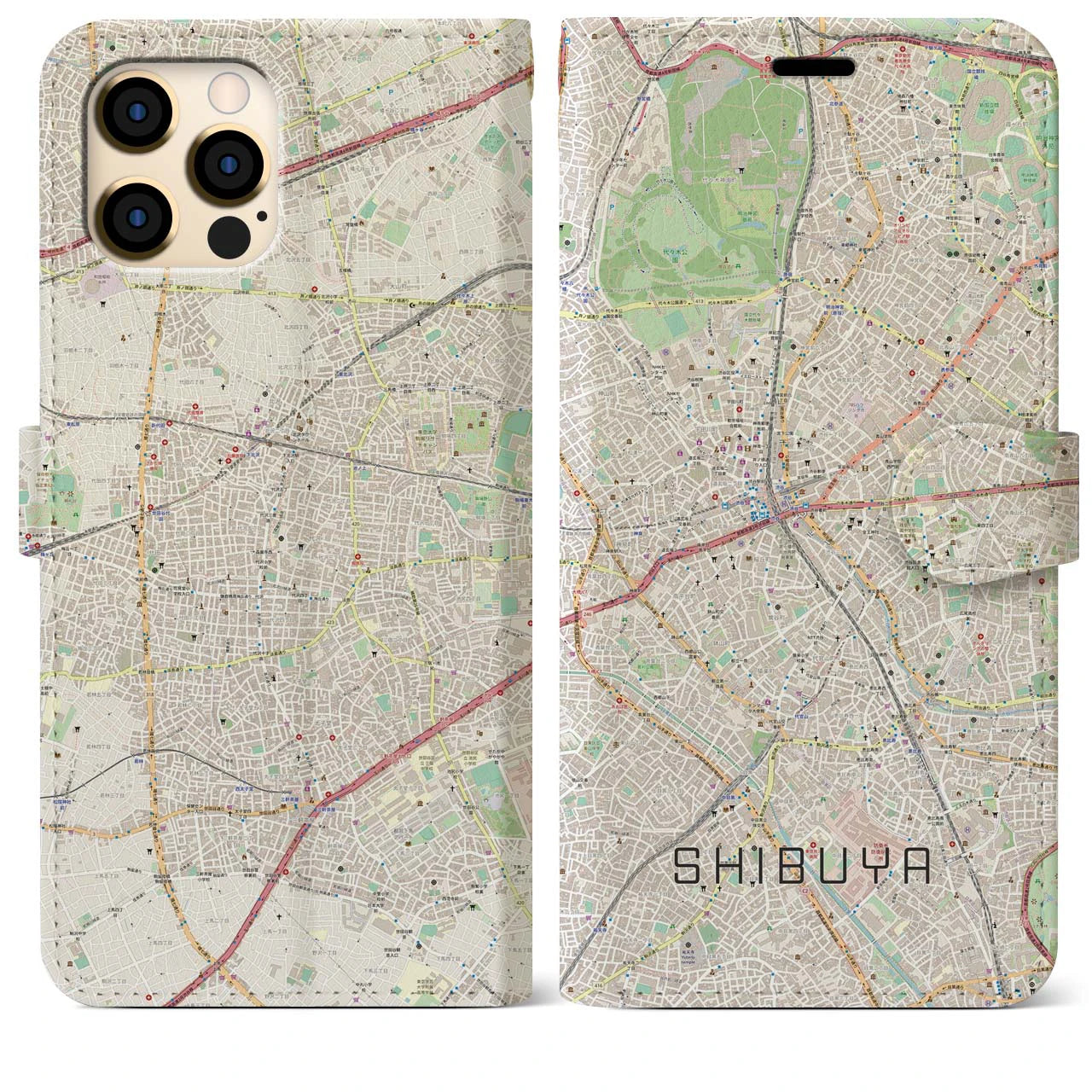 【渋谷(東京都)】地図柄iPhoneケース(手帳タイプ)ナチュラル・iPhone 12 Pro Max 用