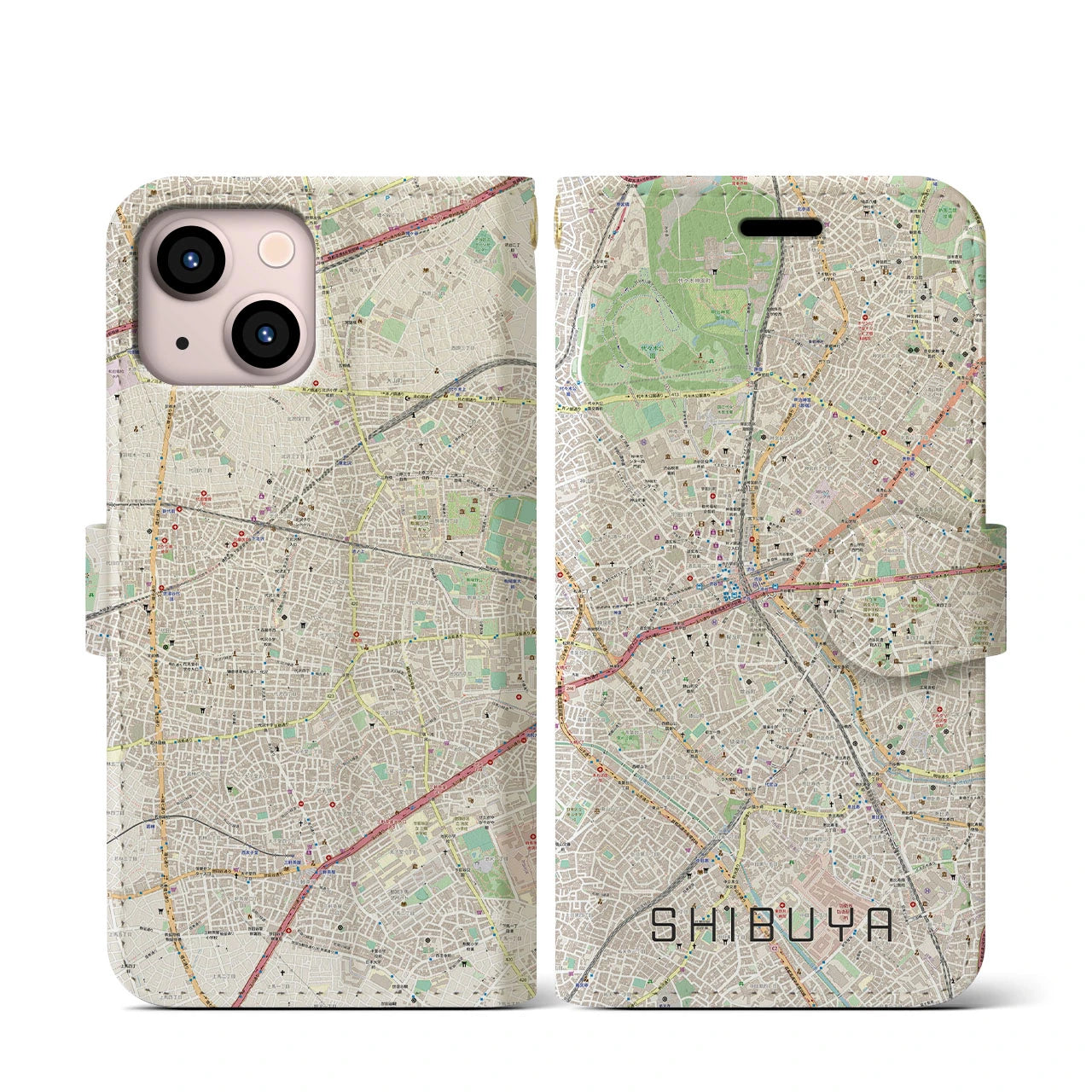 【渋谷(東京都)】地図柄iPhoneケース(手帳タイプ)ナチュラル・iPhone 13 mini 用