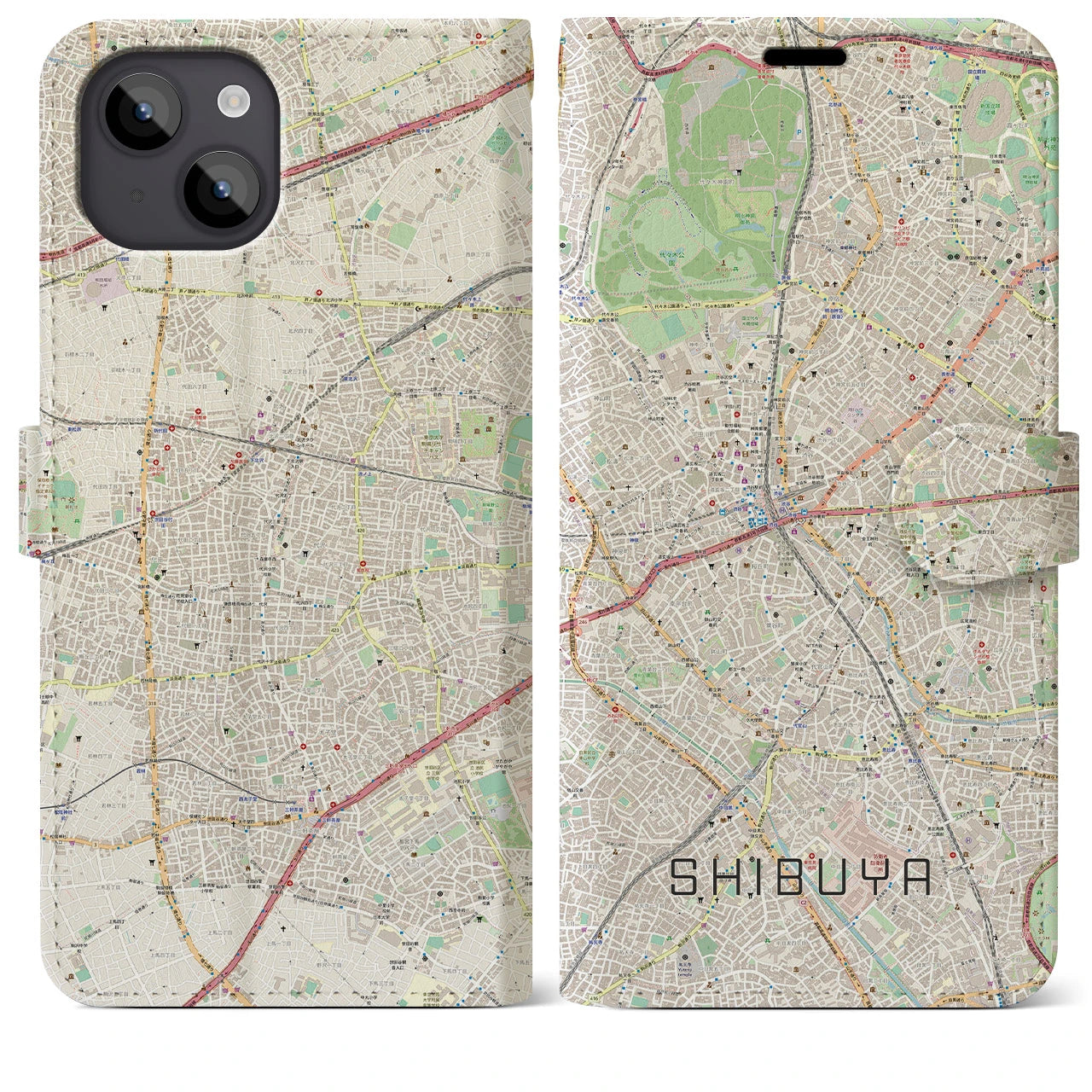 【渋谷(東京都)】地図柄iPhoneケース(手帳タイプ)ナチュラル・iPhone 14 Plus 用