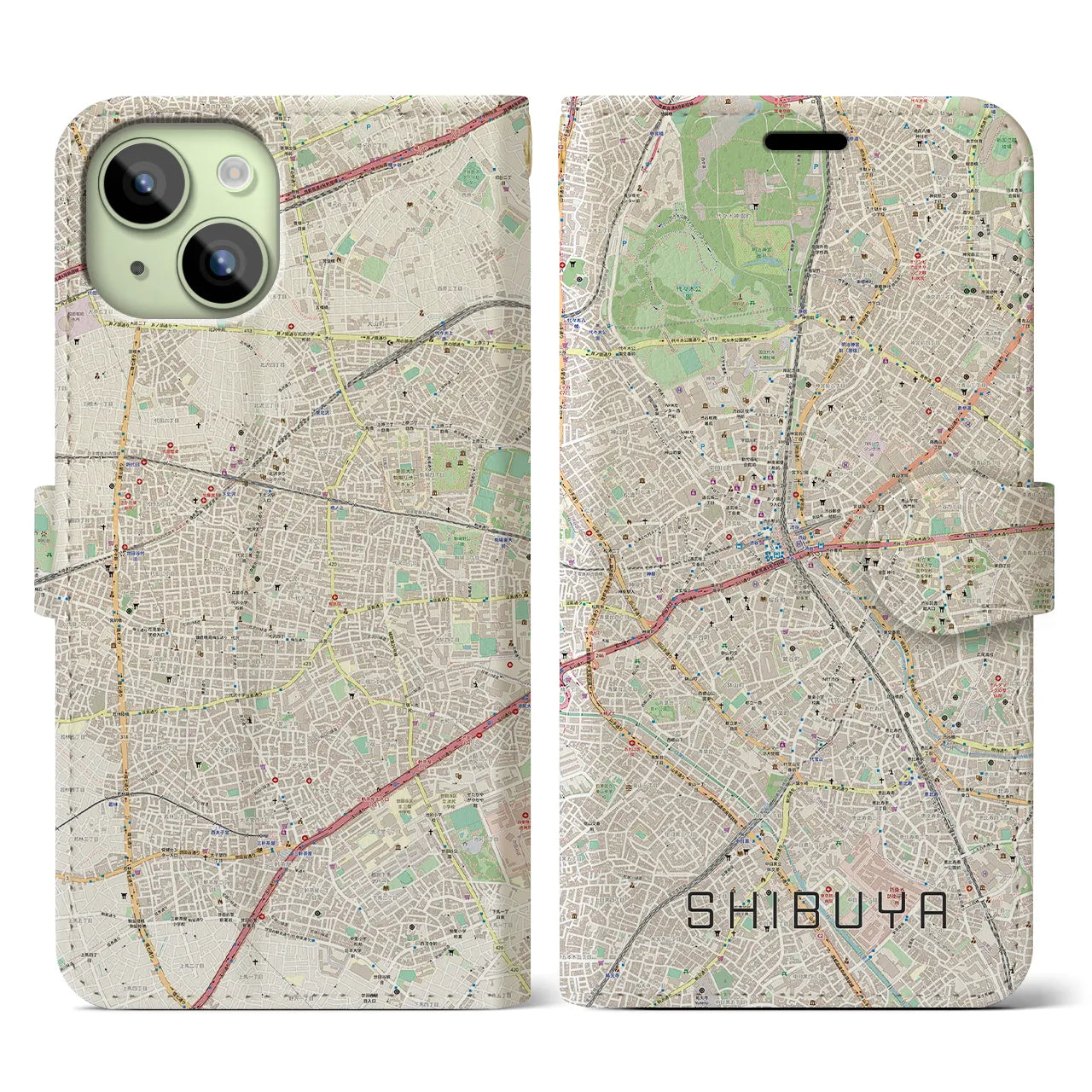 【渋谷(東京都)】地図柄iPhoneケース(手帳タイプ)ナチュラル・iPhone 15 用