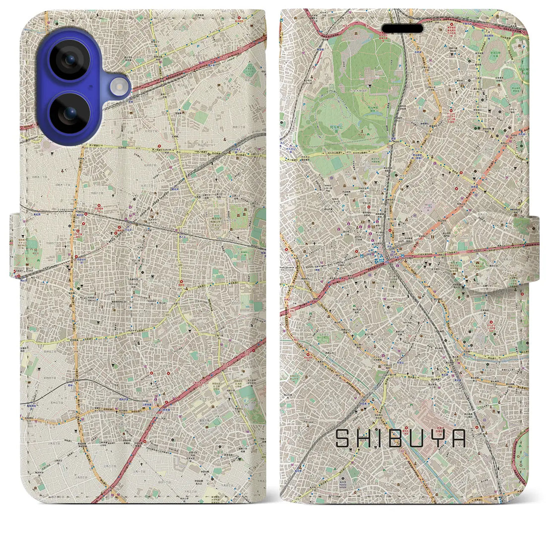 【渋谷(東京都)】地図柄iPhoneケース(手帳タイプ)ナチュラル・iPhone 16 Pro Max 用