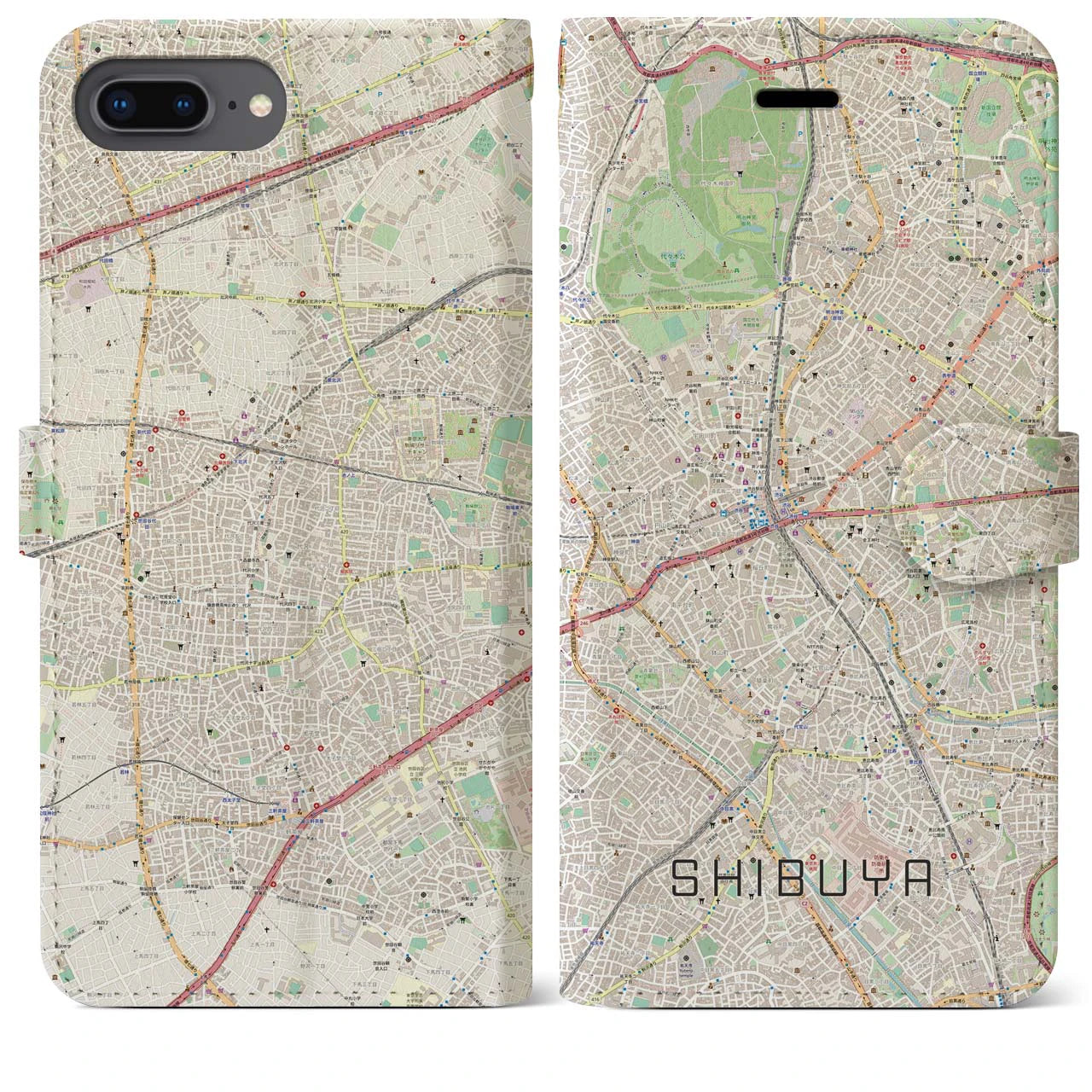 【渋谷(東京都)】地図柄iPhoneケース(手帳タイプ)ナチュラル・iPhone 8Plus /7Plus / 6sPlus / 6Plus 用