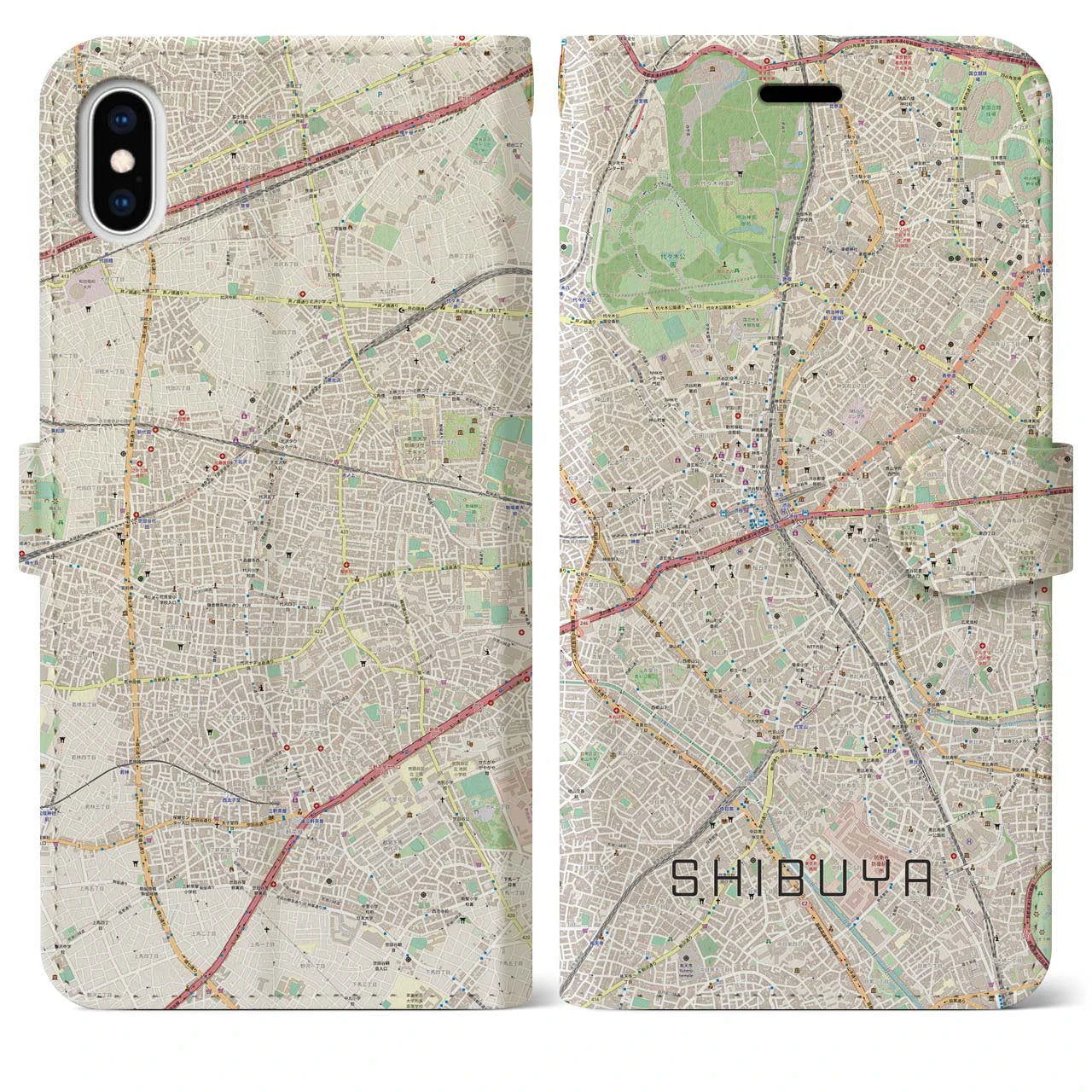 【渋谷(東京都)】地図柄iPhoneケース(手帳タイプ)ナチュラル・iPhone XS Max 用