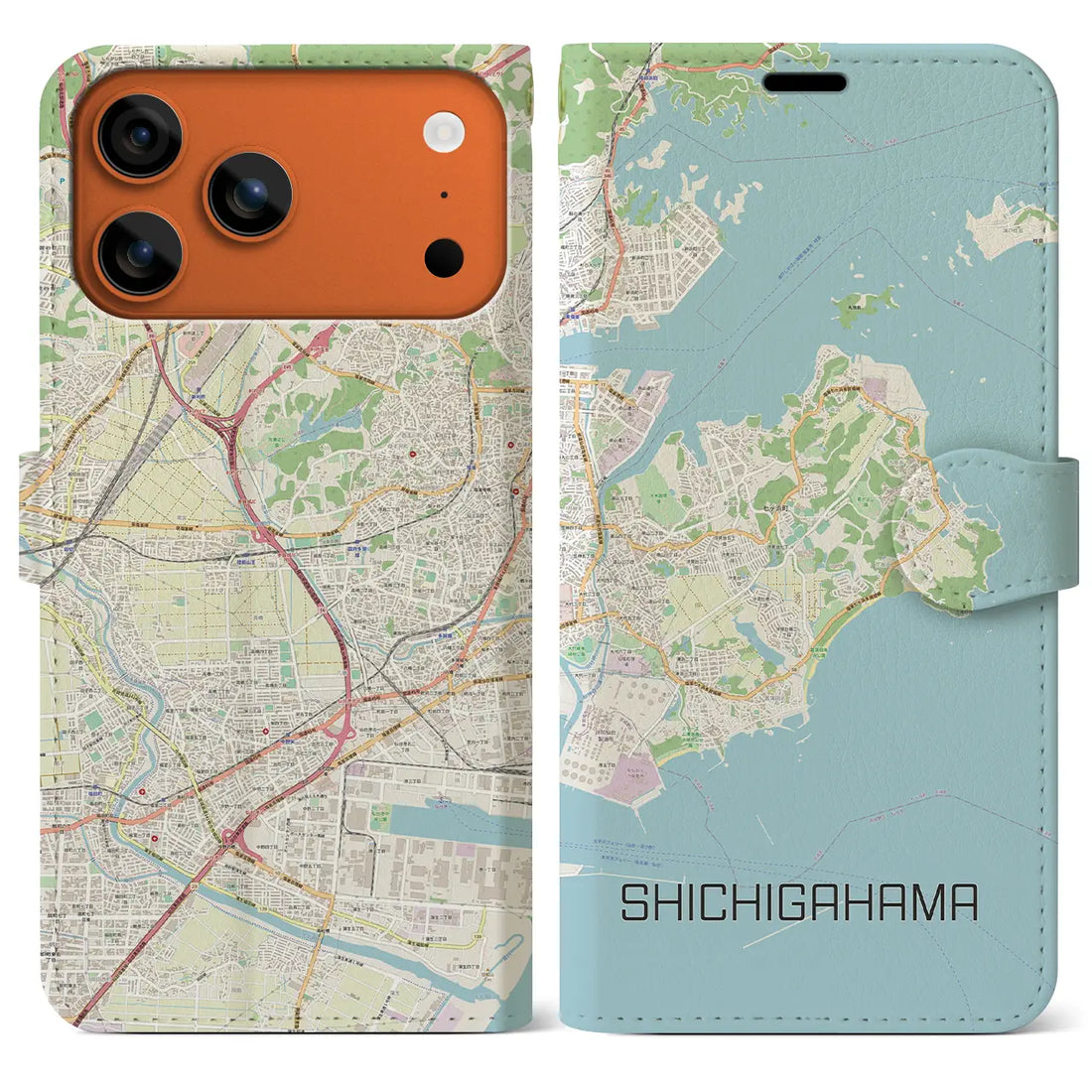 【七ヶ浜(宮城県)】地図柄iPhoneケース(手帳タイプ)ナチュラル・iPhone 17 Pro Max 用
