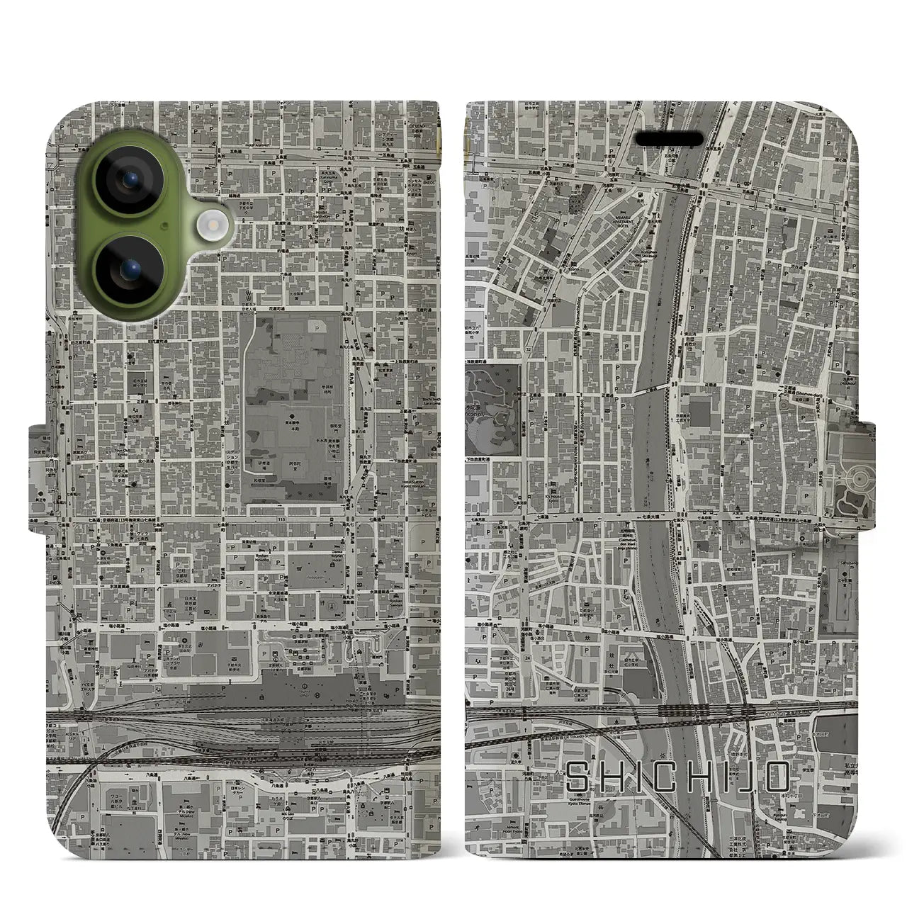 【七条(京都府)】地図柄iPhoneケース(手帳タイプ)