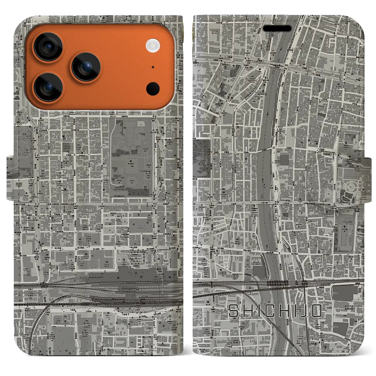 【七条(京都府)】地図柄iPhoneケース(手帳タイプ)