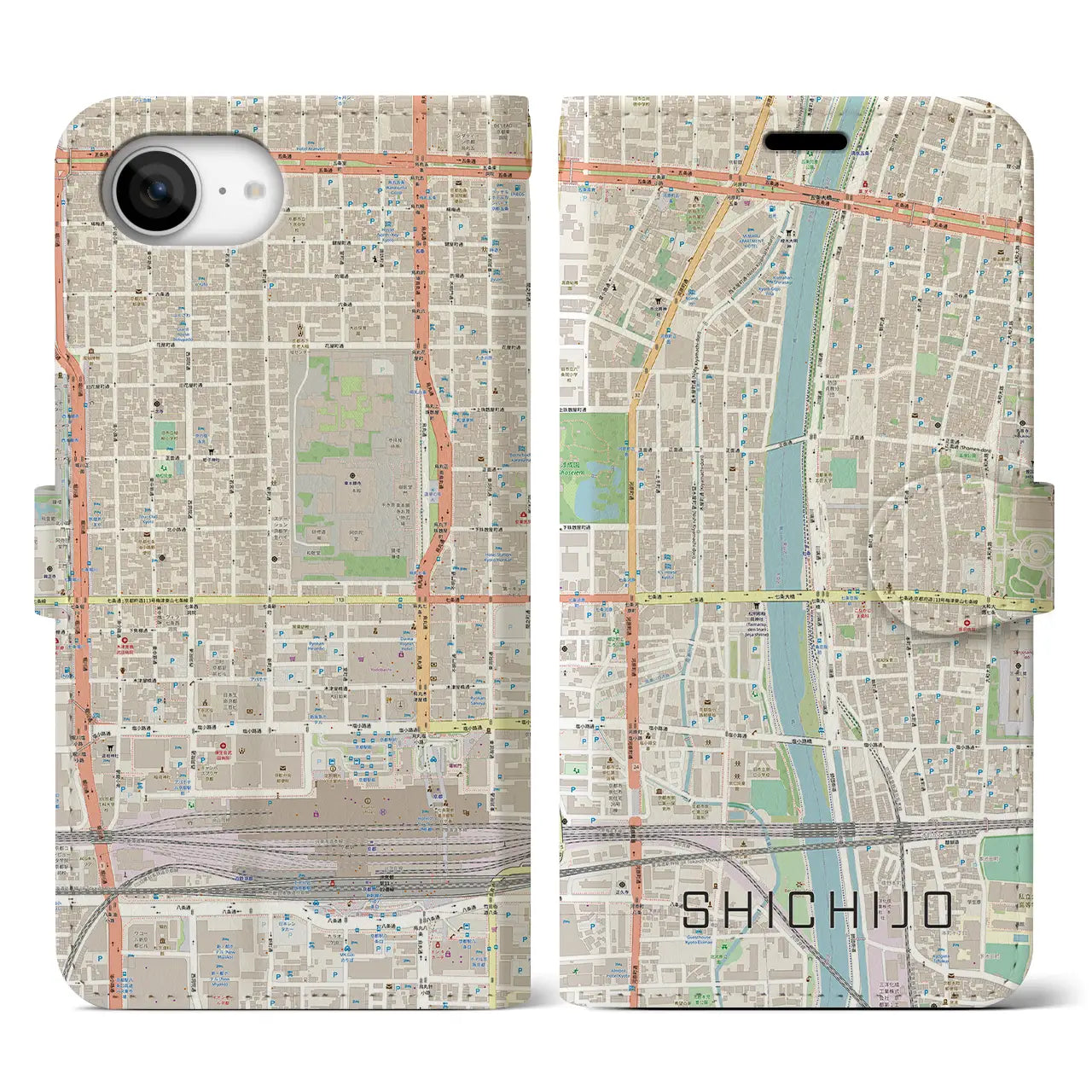 【七条(京都府)】地図柄iPhoneケース(手帳タイプ)