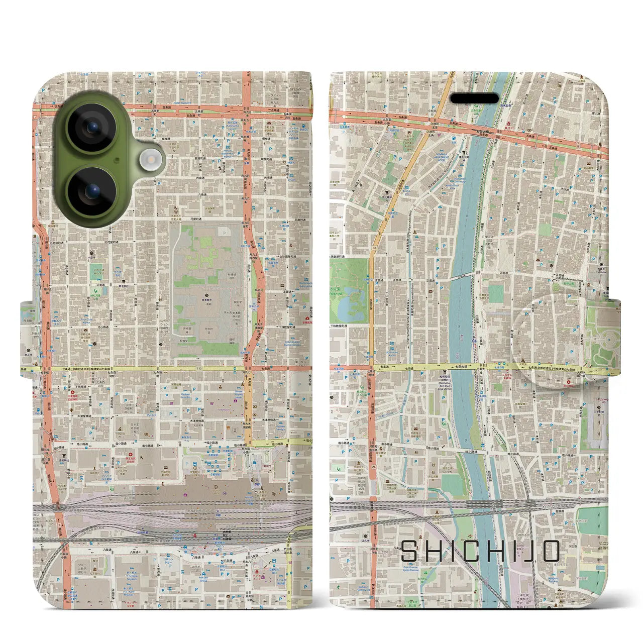 【七条(京都府)】地図柄iPhoneケース(手帳タイプ)