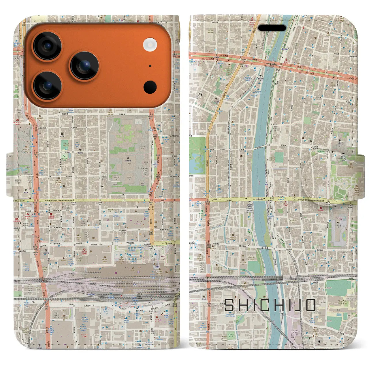 【七条(京都府)】地図柄iPhoneケース(手帳タイプ)
