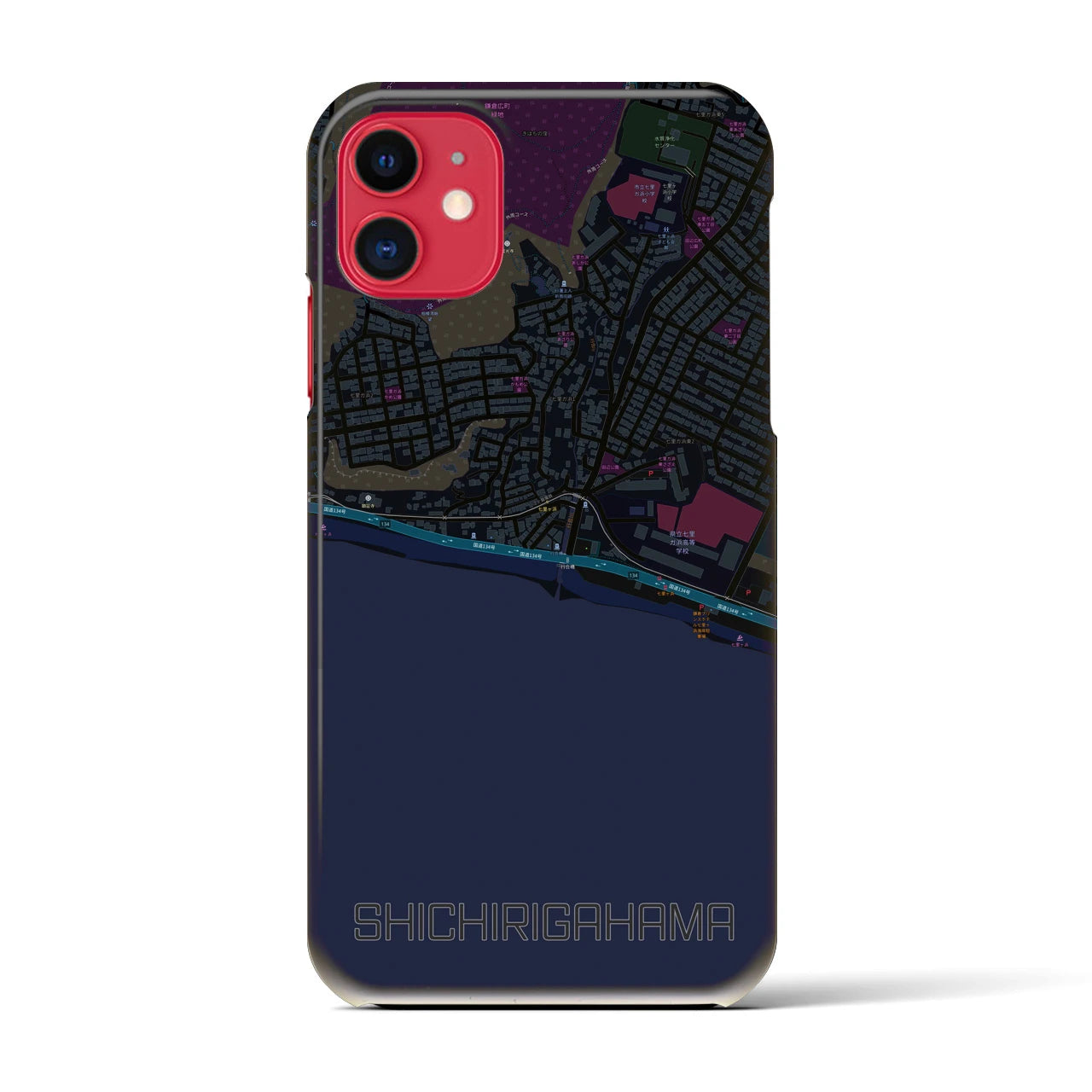 【七里ヶ浜(神奈川県)】地図柄iPhoneケース(バックカバータイプ)