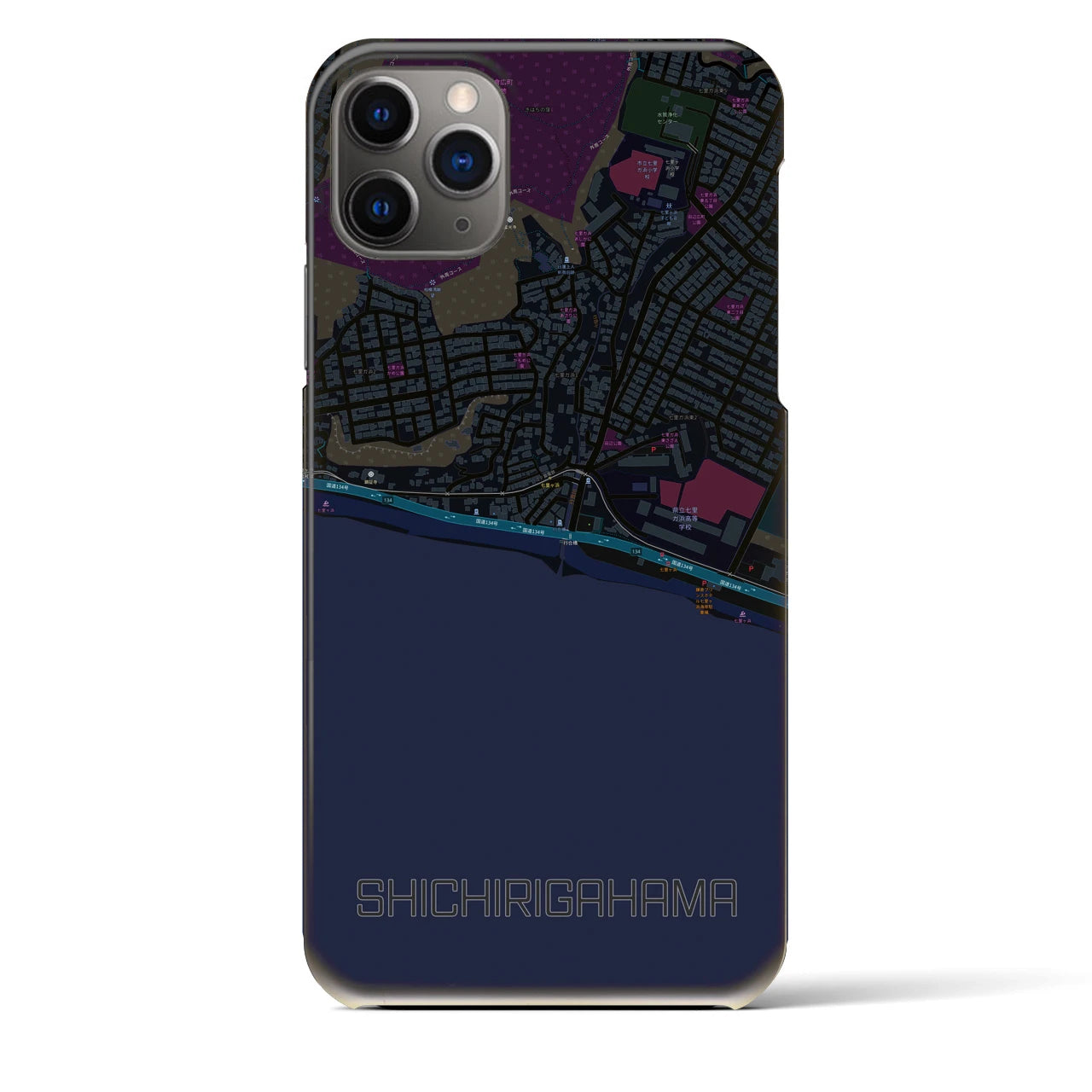 【七里ヶ浜(神奈川県)】地図柄iPhoneケース(バックカバータイプ)