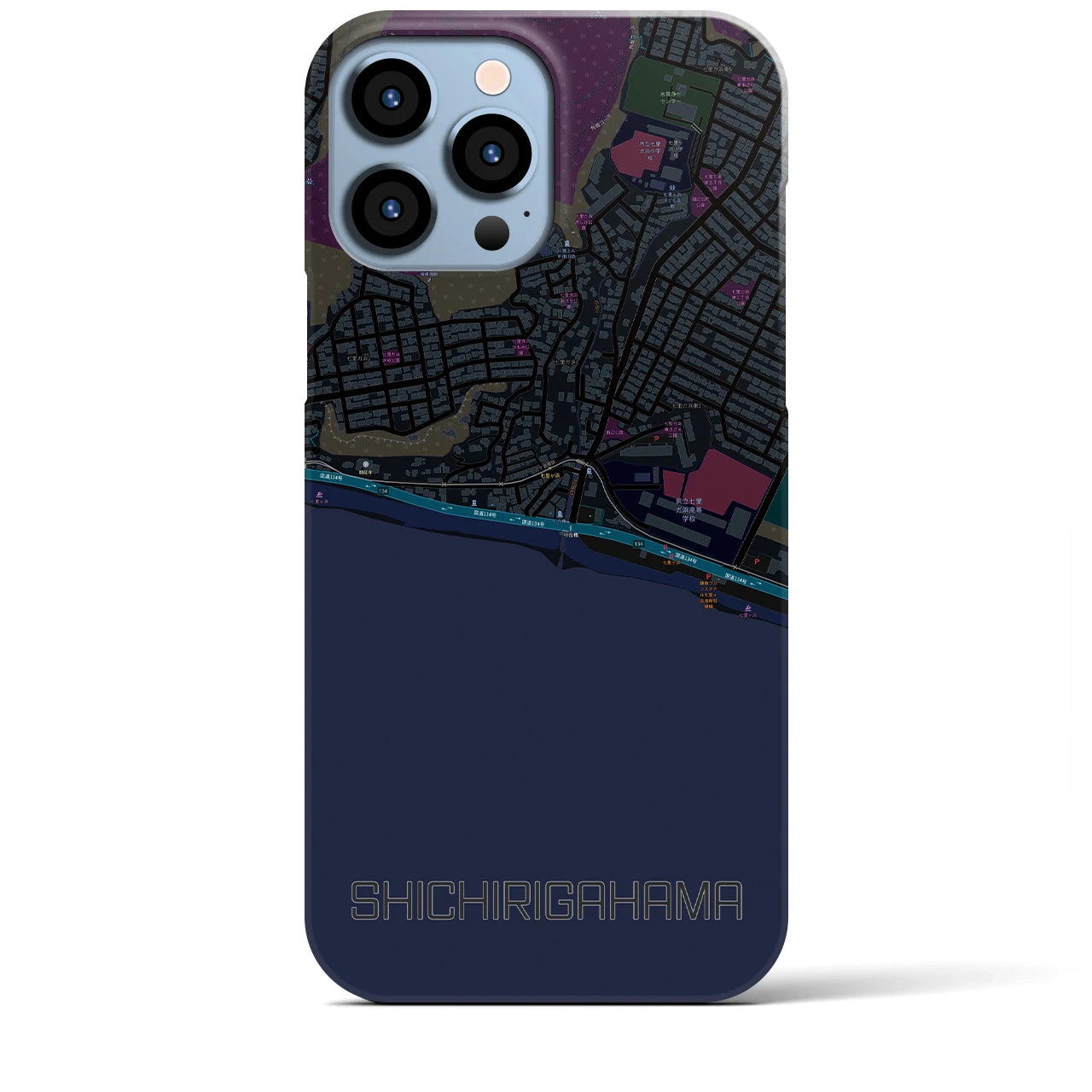 【七里ヶ浜(神奈川県)】地図柄iPhoneケース(バックカバータイプ)