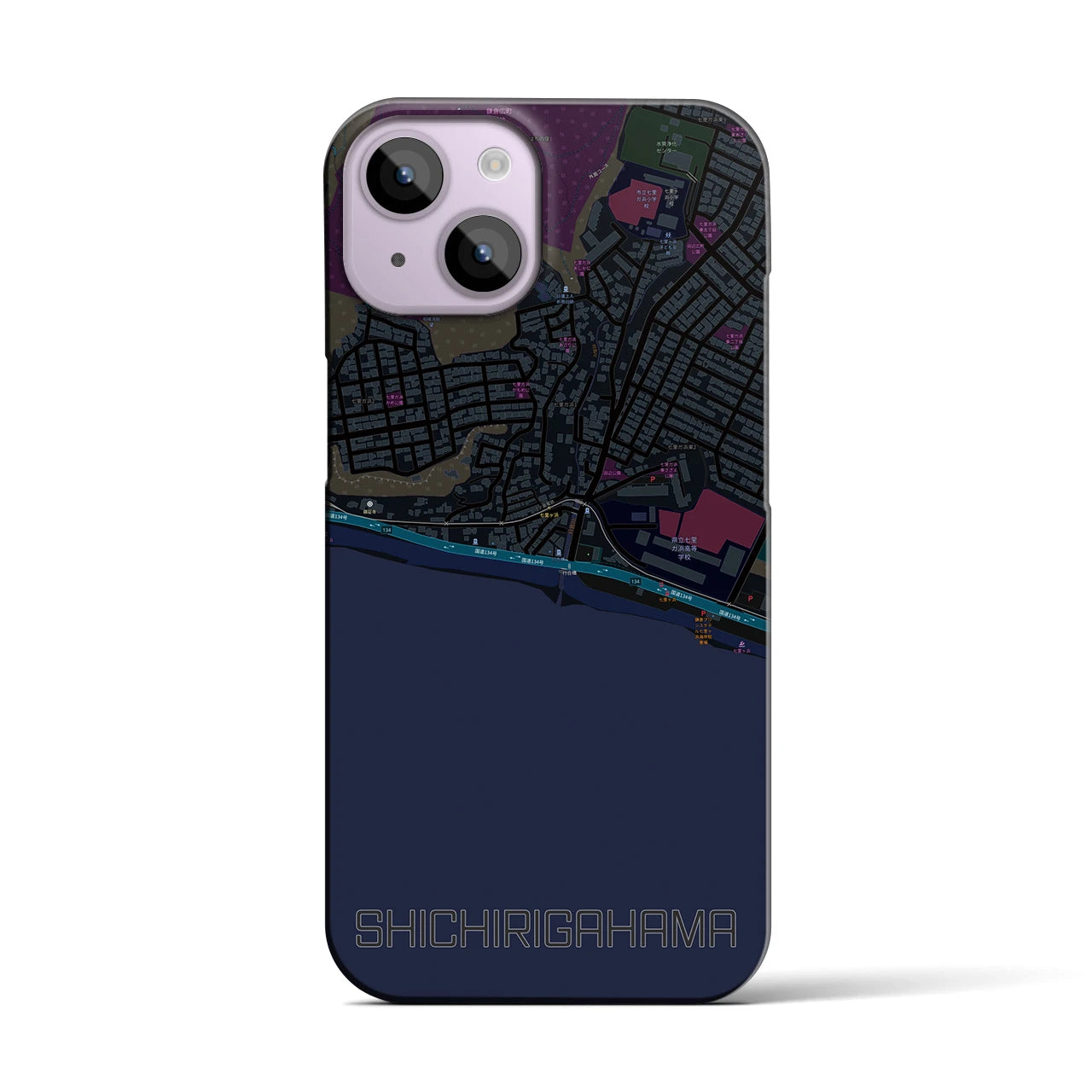 【七里ヶ浜(神奈川県)】地図柄iPhoneケース(バックカバータイプ)