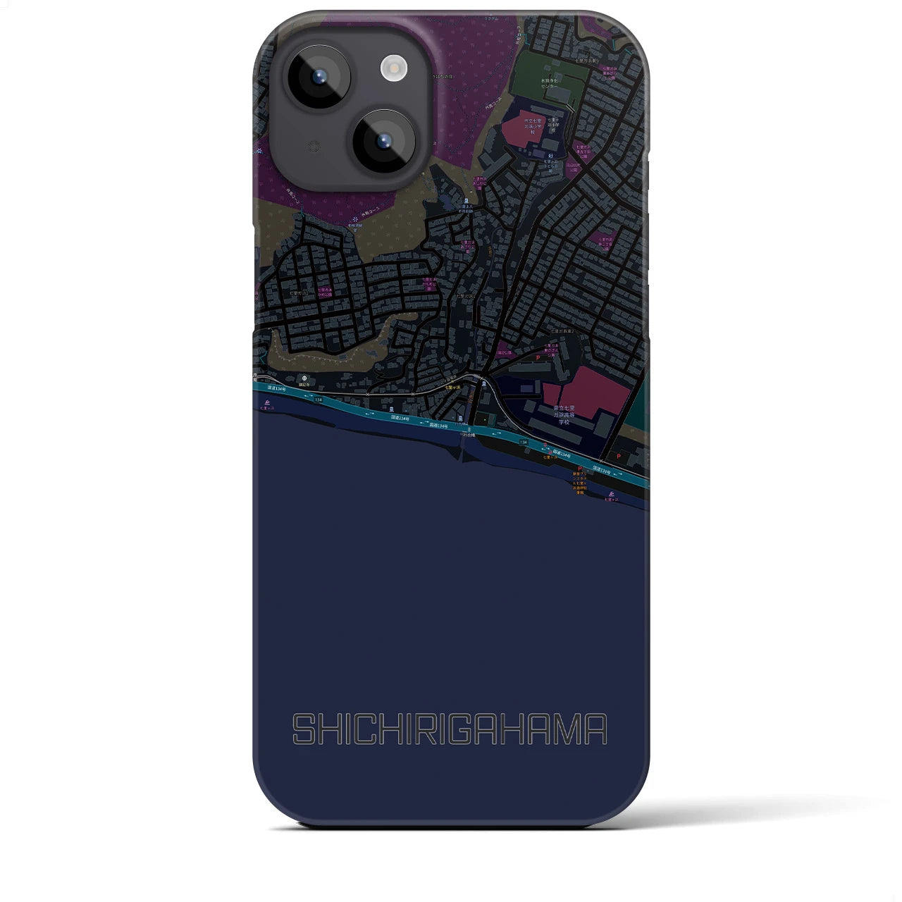 【七里ヶ浜(神奈川県)】地図柄iPhoneケース(バックカバータイプ)