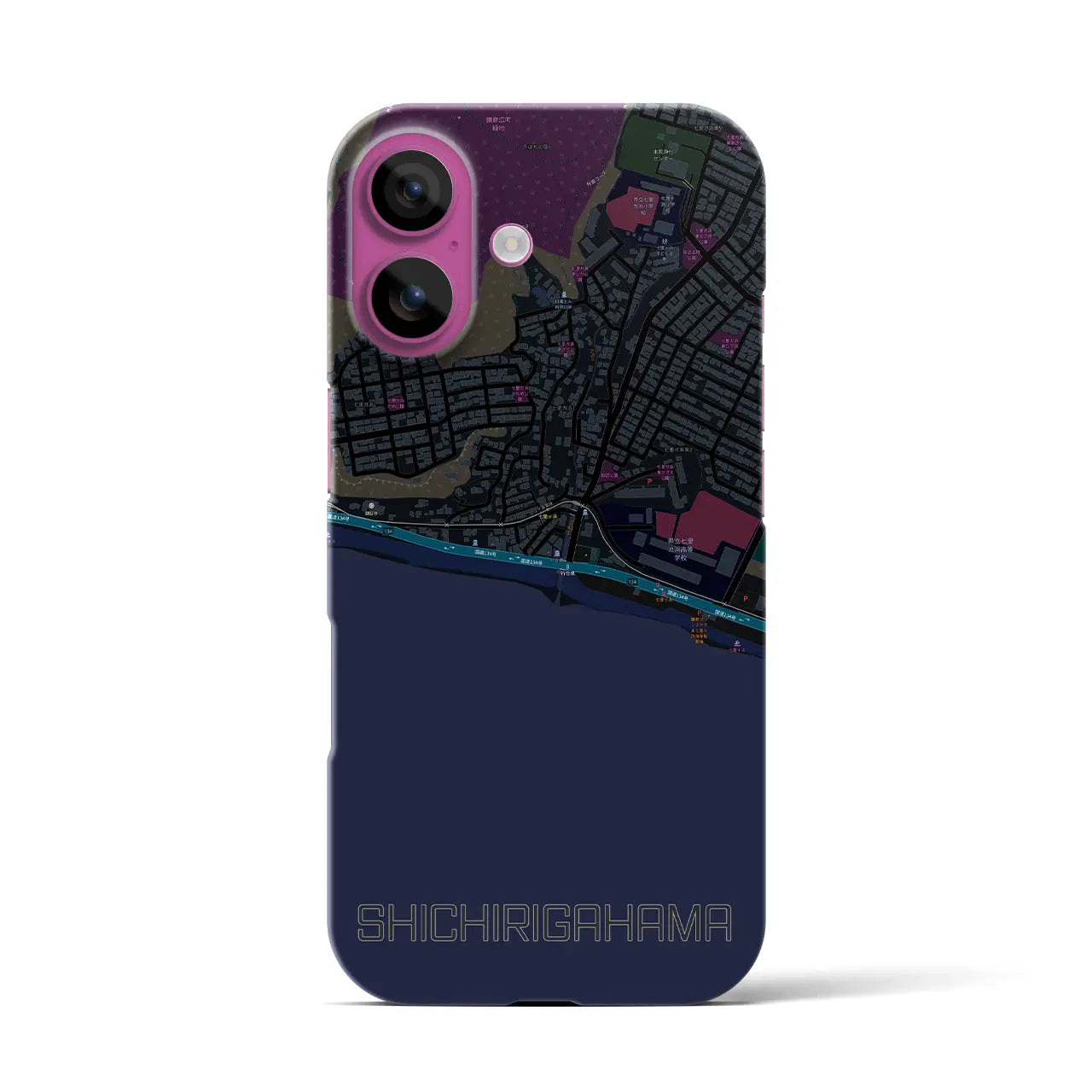 【七里ヶ浜(神奈川県)】地図柄iPhoneケース(バックカバータイプ)