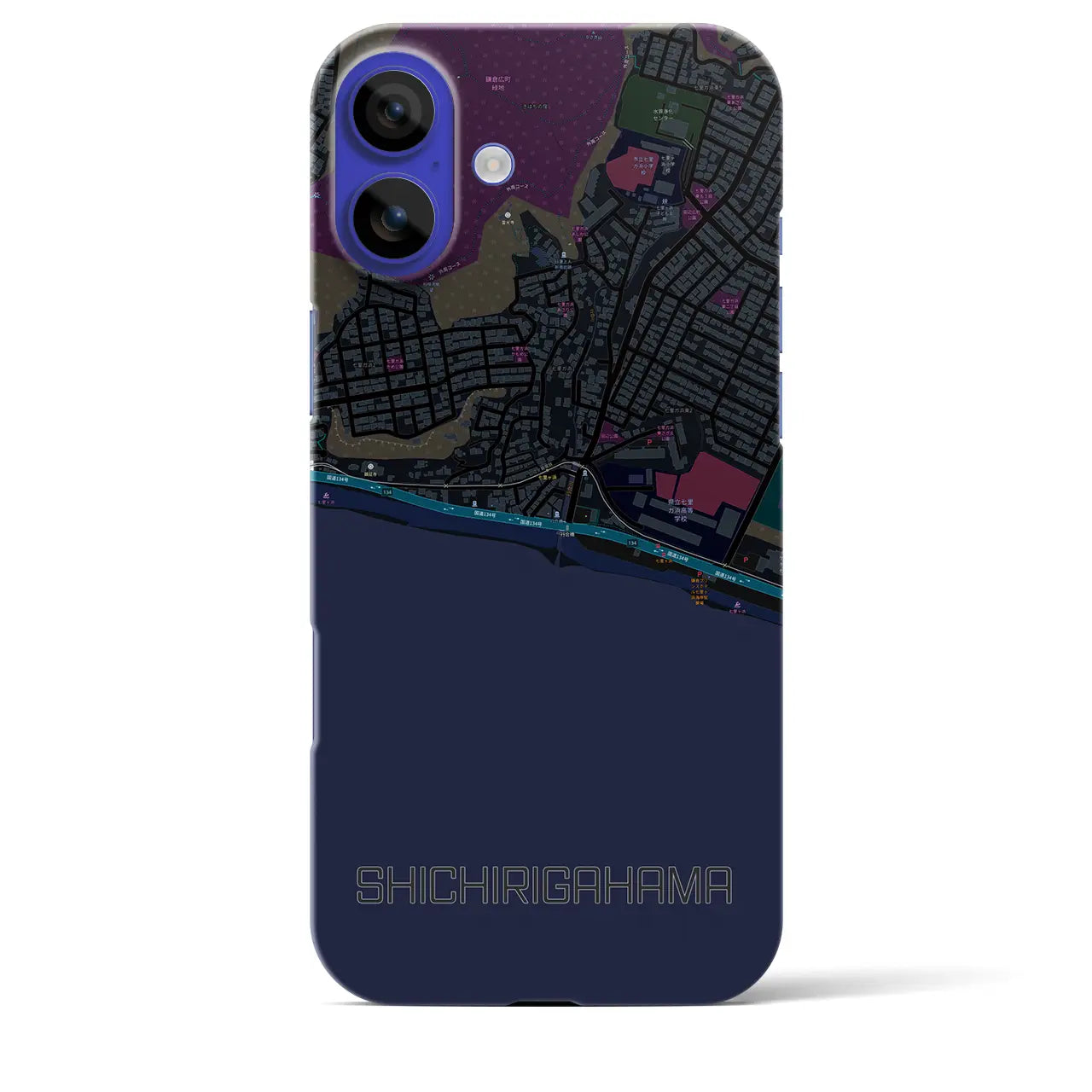 【七里ヶ浜(神奈川県)】地図柄iPhoneケース(バックカバータイプ)