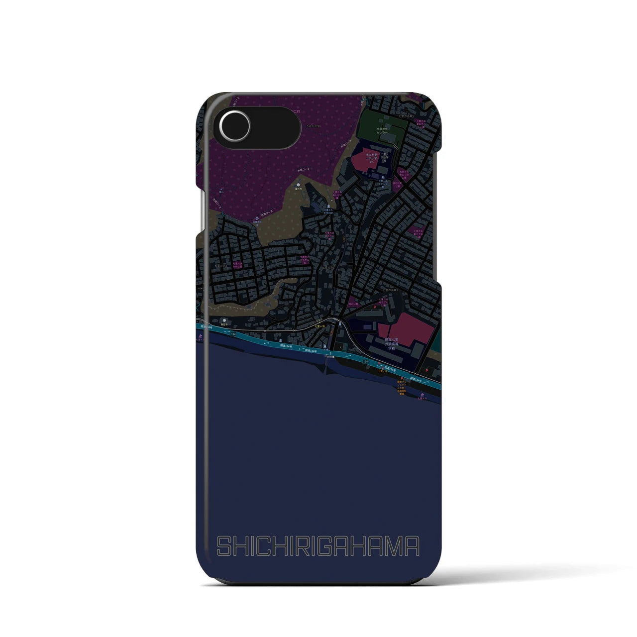 【七里ヶ浜(神奈川県)】地図柄iPhoneケース(バックカバータイプ)