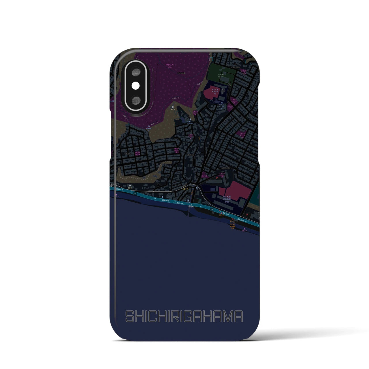 【七里ヶ浜(神奈川県)】地図柄iPhoneケース(バックカバータイプ)