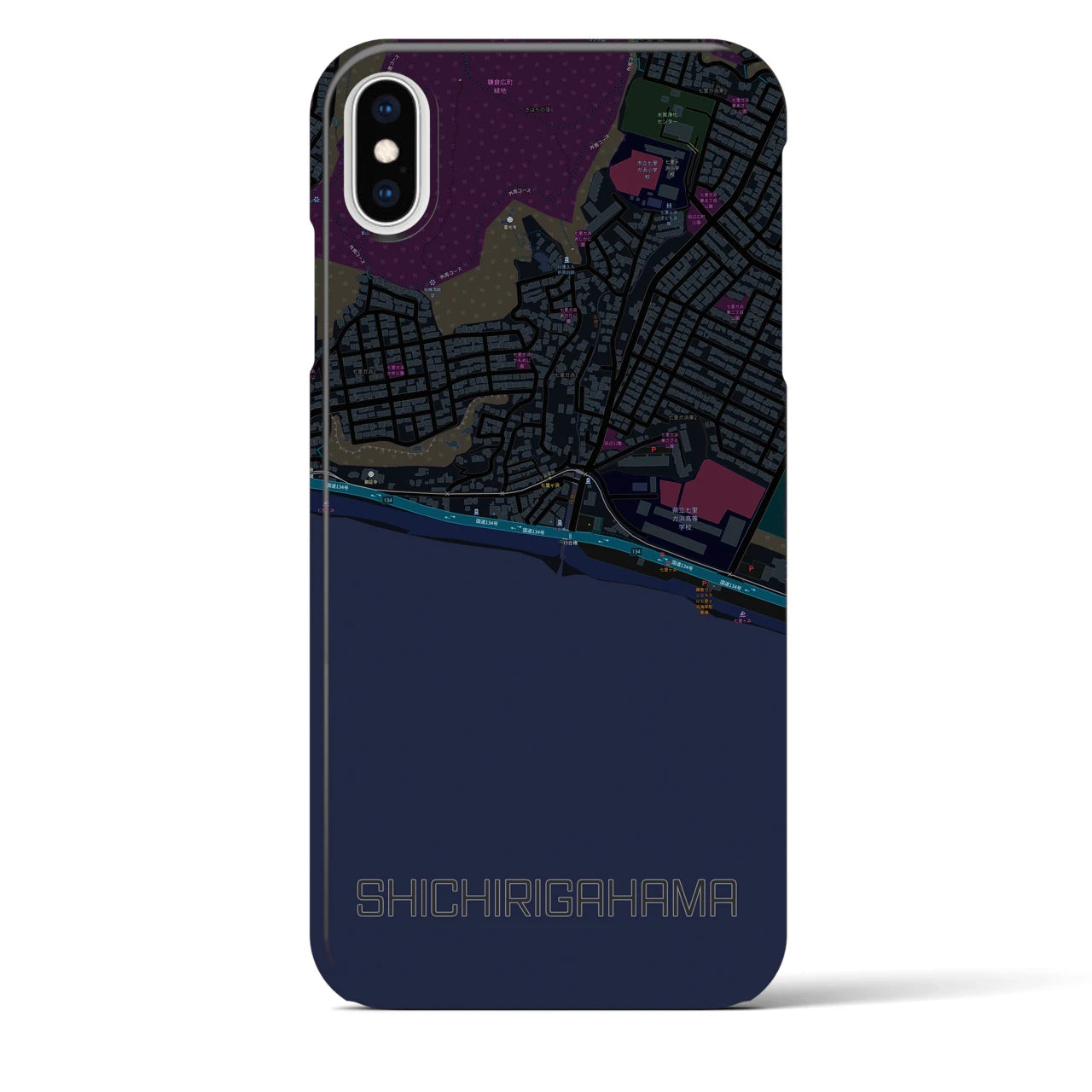 【七里ヶ浜(神奈川県)】地図柄iPhoneケース(バックカバータイプ)