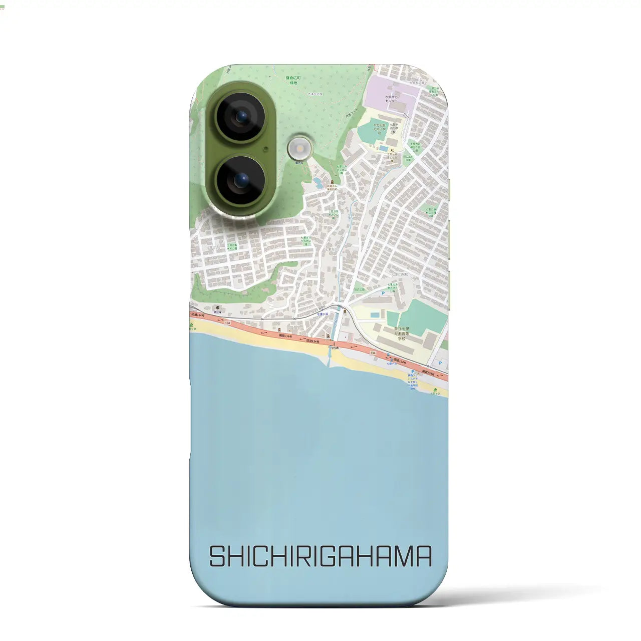 【七里ヶ浜(神奈川県)】地図柄iPhoneケース(バックカバータイプ)ブラック・iPhone 17 Pro Max 用