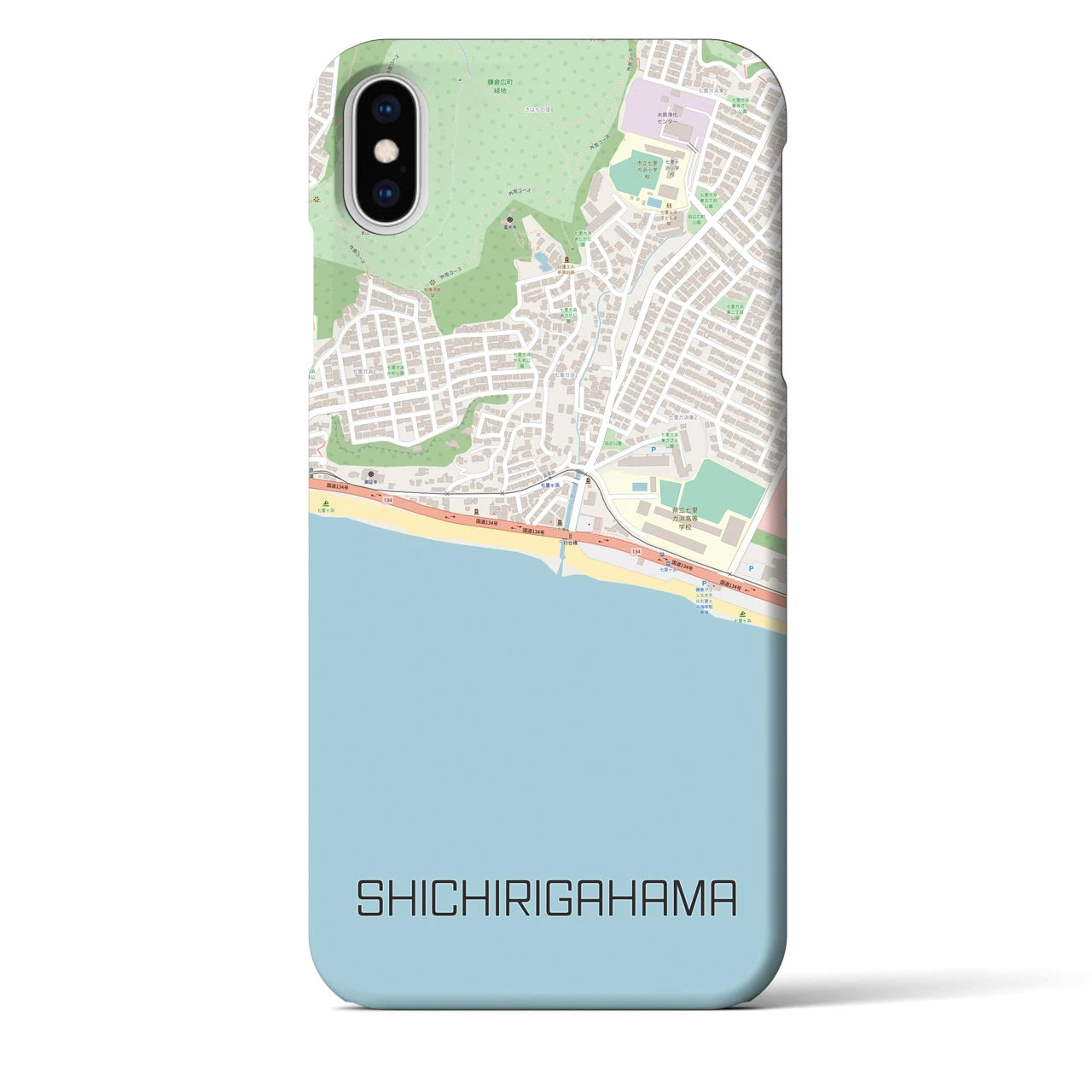 【七里ヶ浜(神奈川県)】地図柄iPhoneケース(バックカバータイプ)