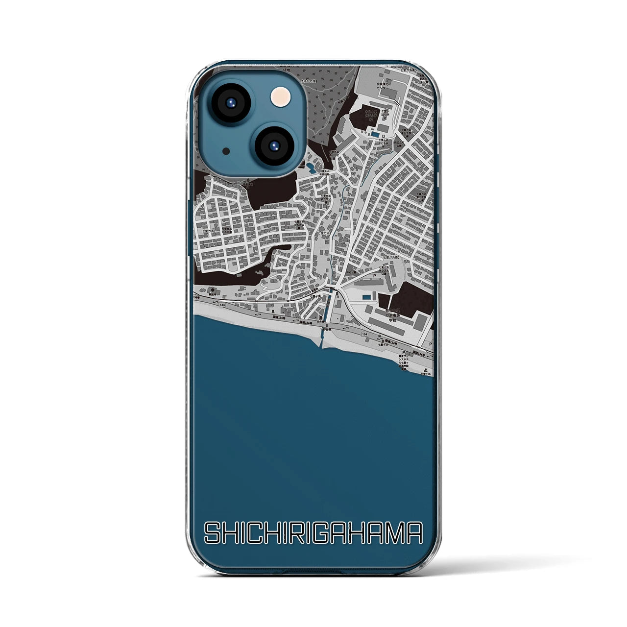 【七里ヶ浜(神奈川県)】地図柄iPhoneケース(クリアタイプ)