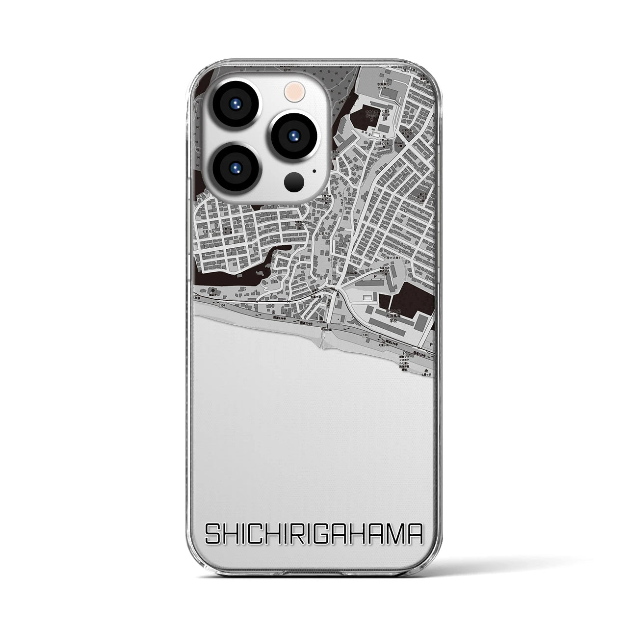 【七里ヶ浜(神奈川県)】地図柄iPhoneケース(クリアタイプ)