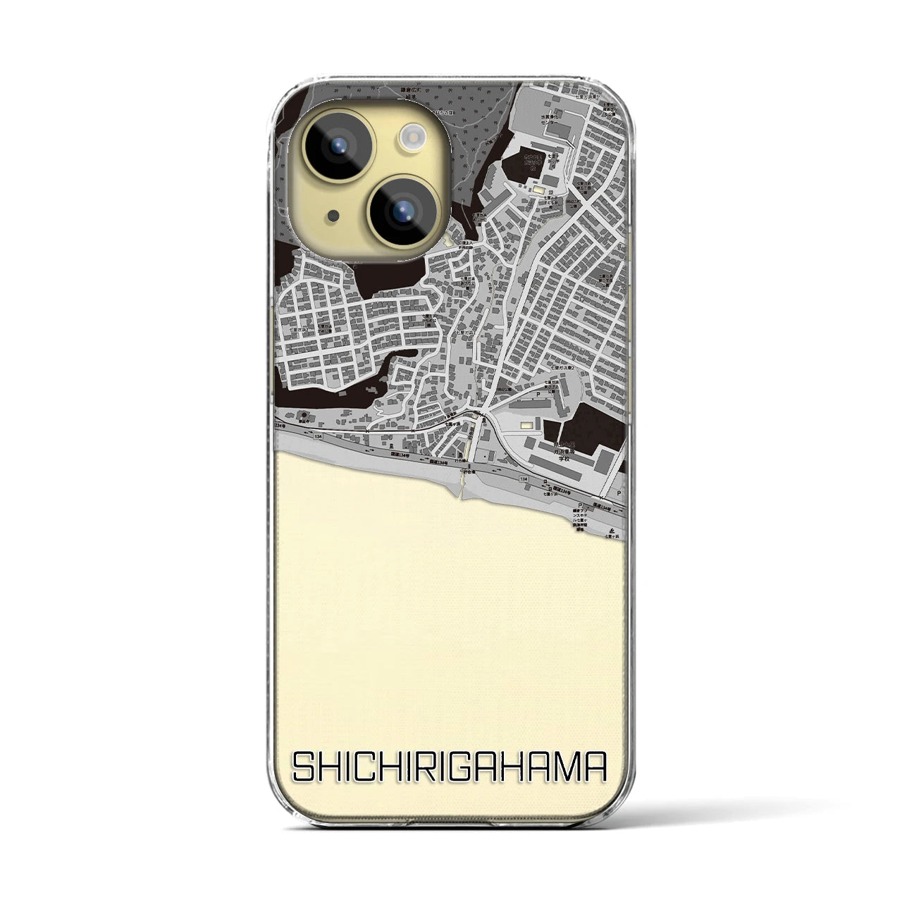 【七里ヶ浜(神奈川県)】地図柄iPhoneケース(クリアタイプ)