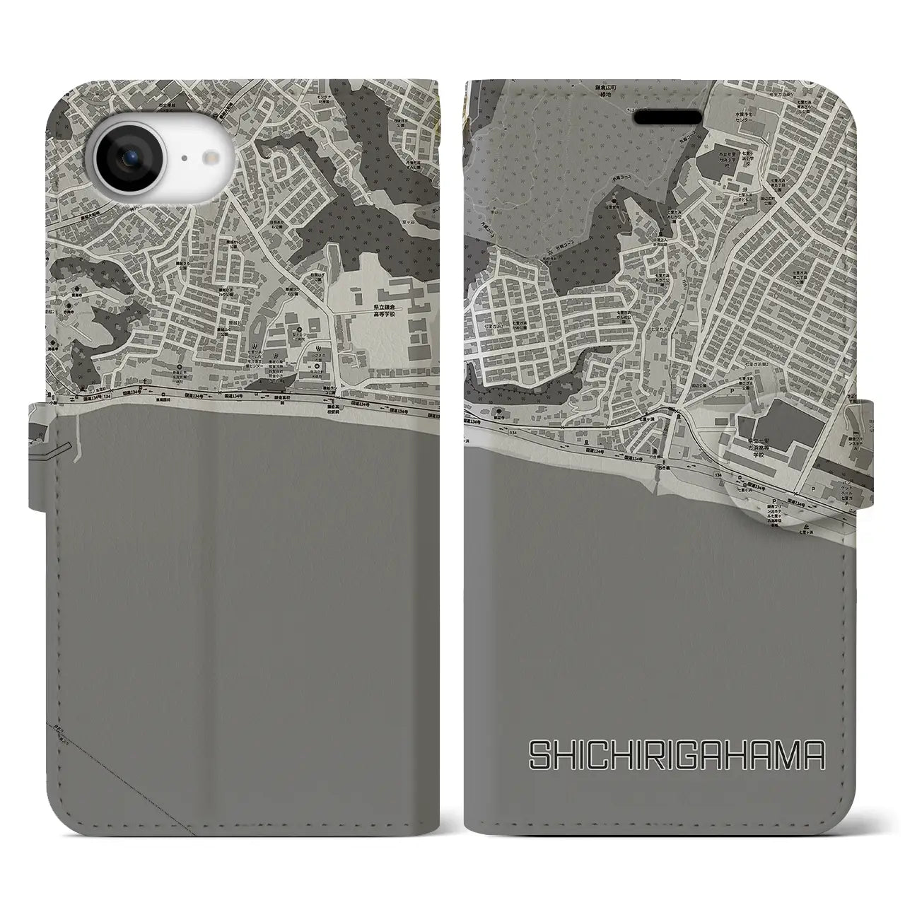 【七里ヶ浜(神奈川県)】地図柄iPhoneケース(手帳タイプ)