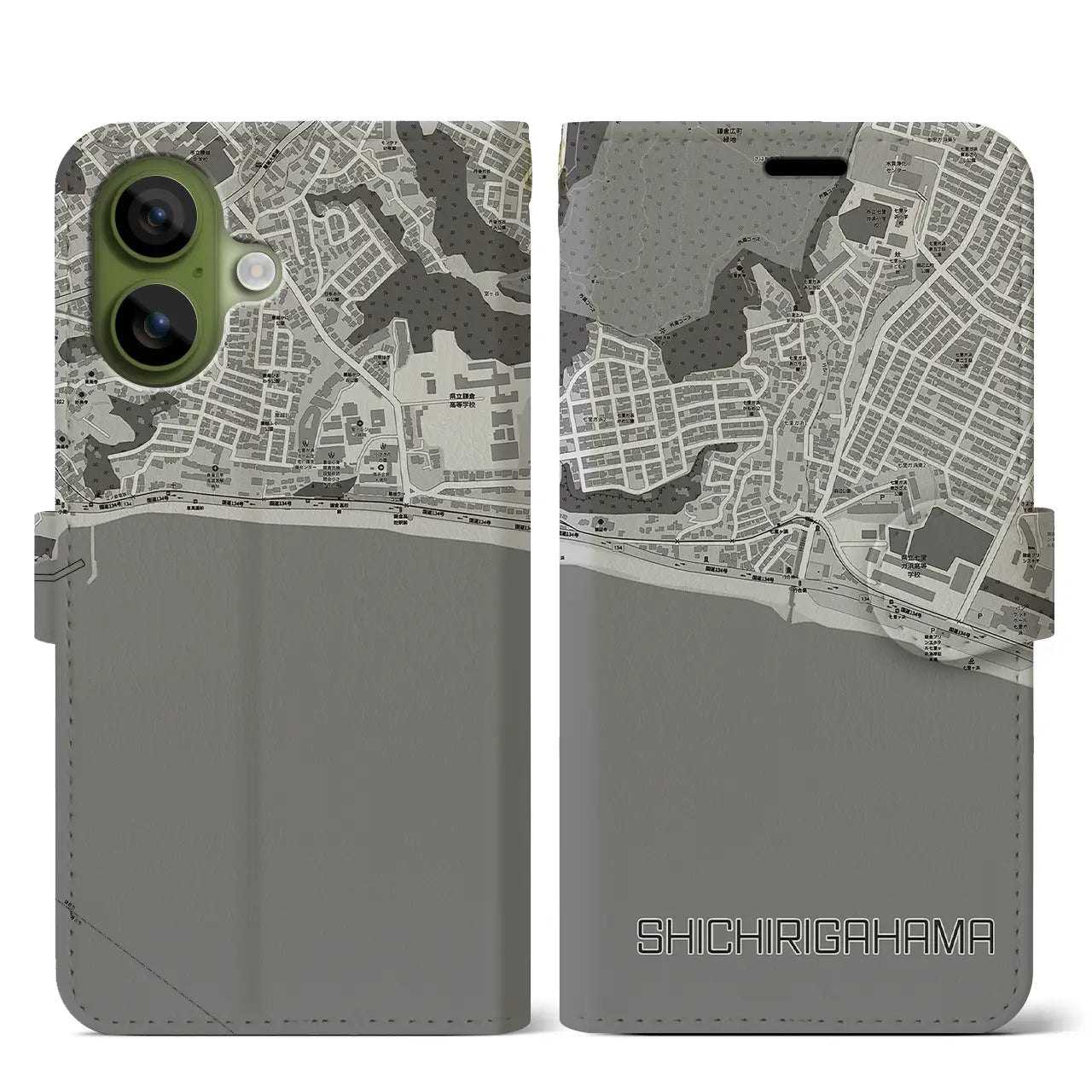 【七里ヶ浜(神奈川県)】地図柄iPhoneケース(手帳タイプ)