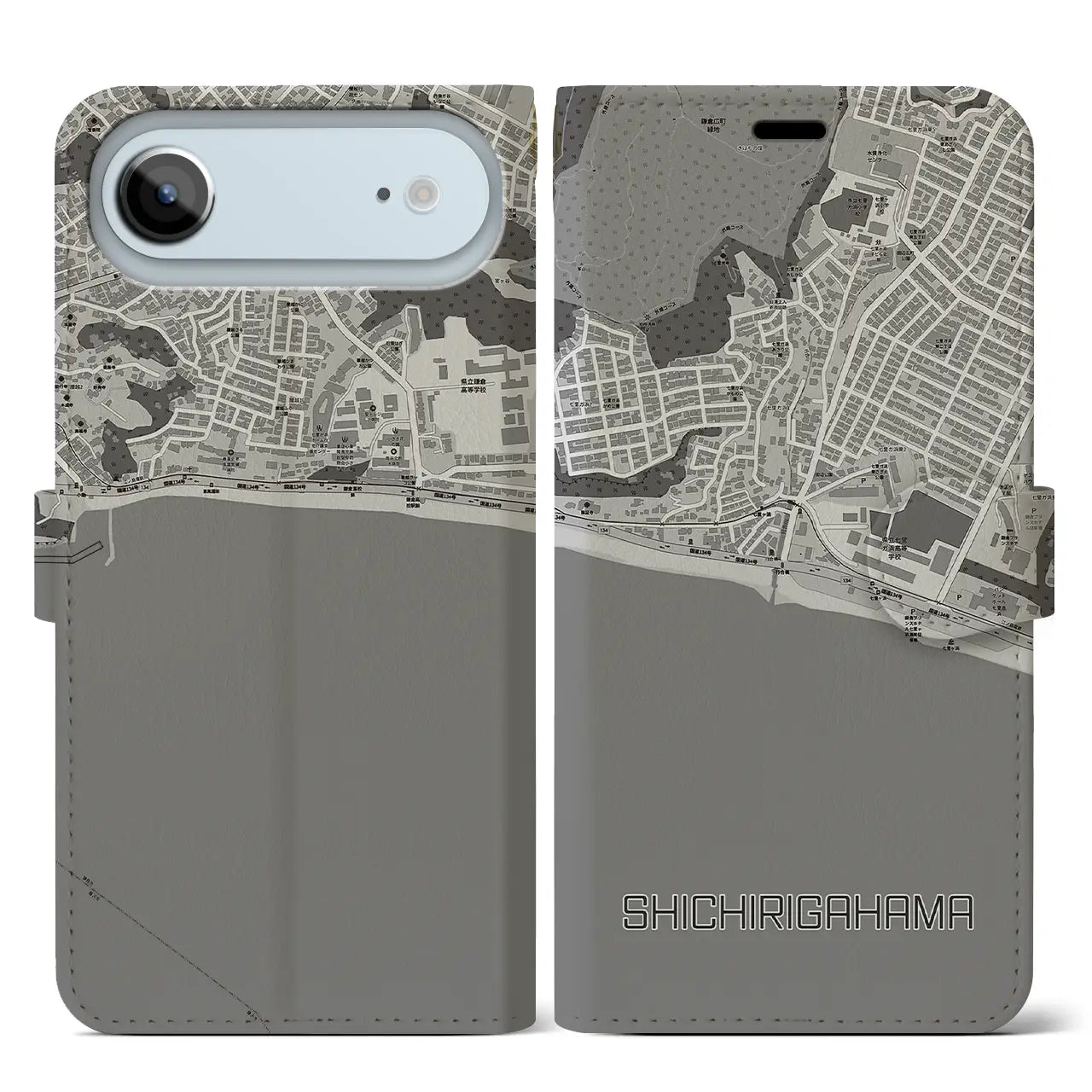 【七里ヶ浜(神奈川県)】地図柄iPhoneケース(手帳タイプ)