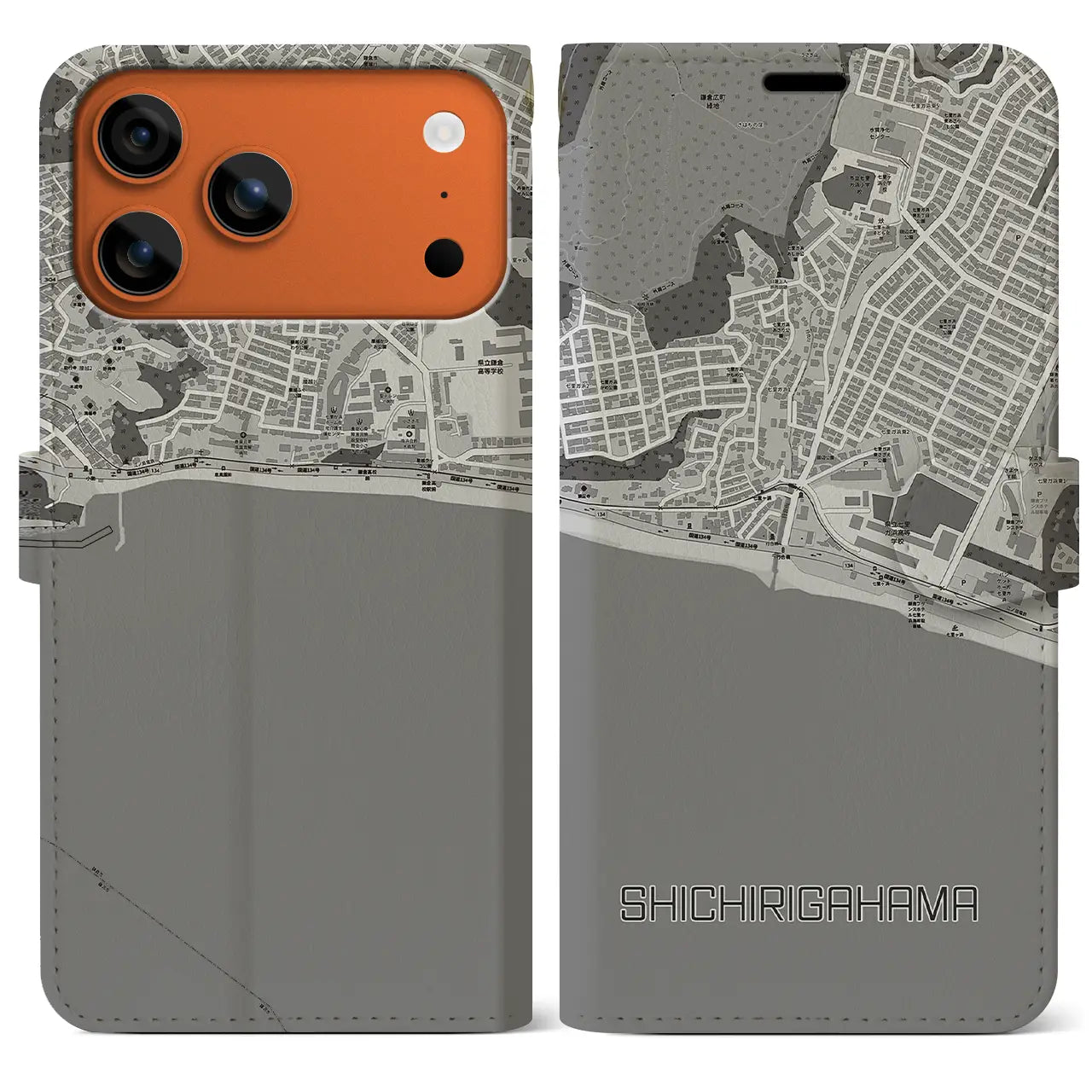 【七里ヶ浜(神奈川県)】地図柄iPhoneケース(手帳タイプ)