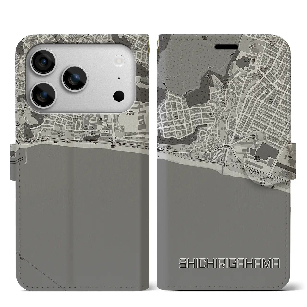 【七里ヶ浜(神奈川県)】地図柄iPhoneケース(手帳タイプ)