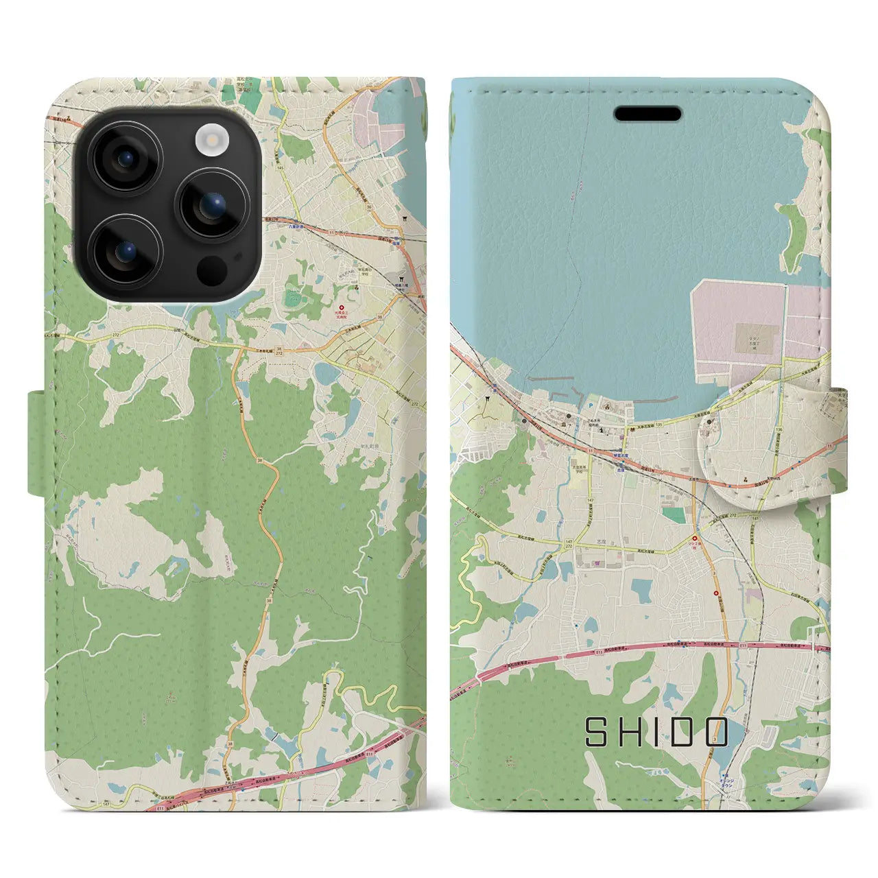 【志度(香川県)】地図柄iPhoneケース(手帳タイプ)ナチュラル・iPhone 16 用