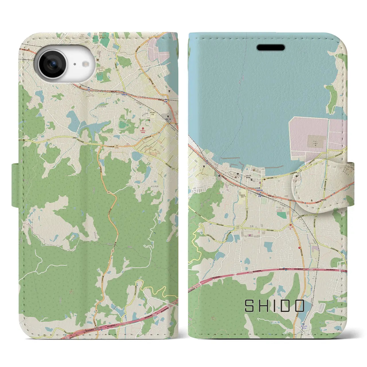 【志度(香川県)】地図柄iPhoneケース(手帳タイプ)