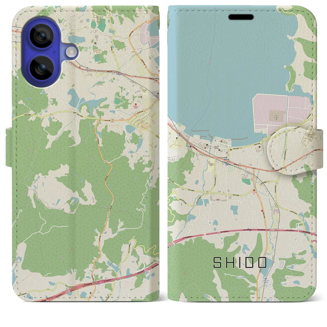 【志度(香川県)】地図柄iPhoneケース(手帳タイプ)ナチュラル・iPhone 16 Pro Max 用