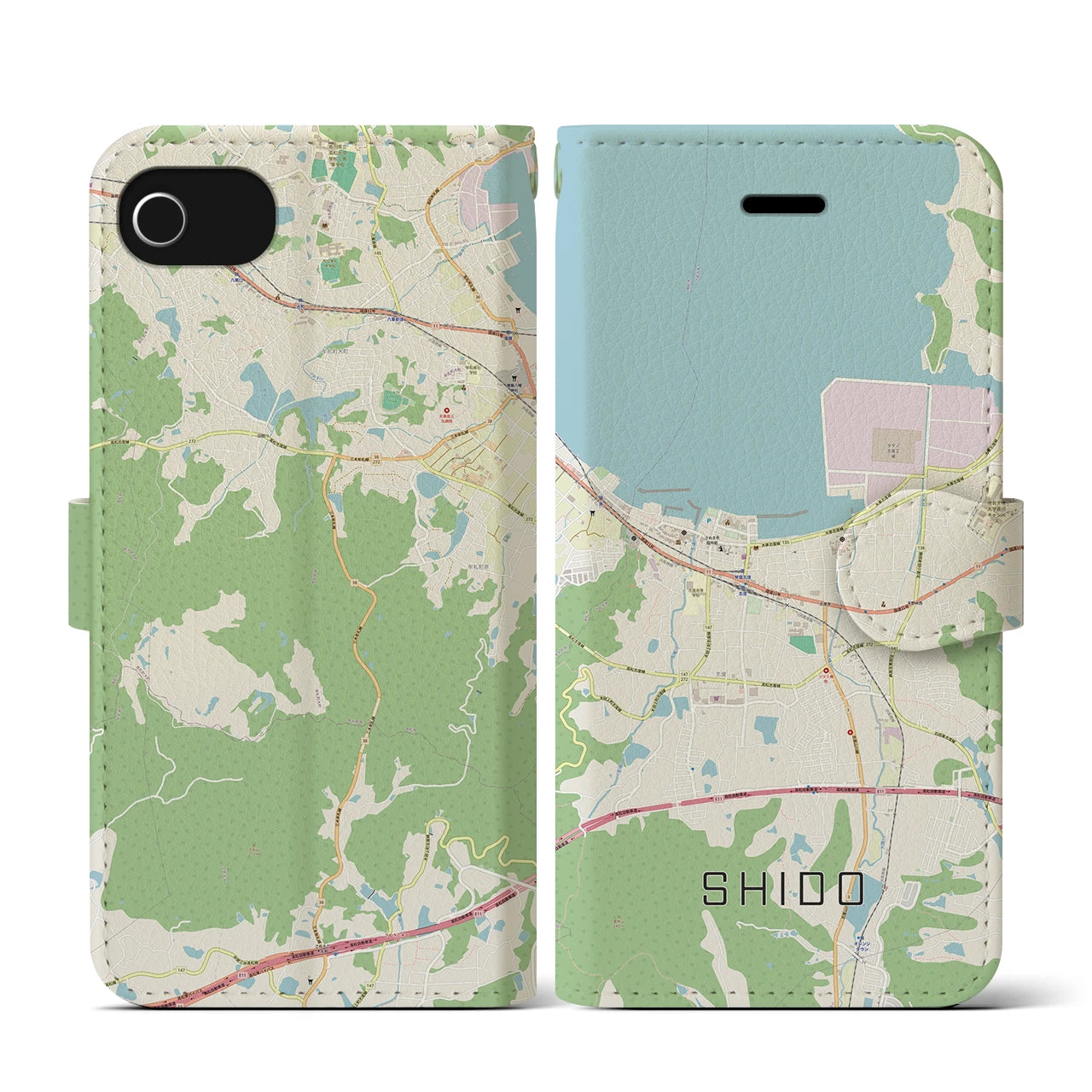 【志度(香川県)】地図柄iPhoneケース(手帳タイプ)ナチュラル・iPhone SE(第3 / 第2世代) / 8 / 7 / 6s / 6 用