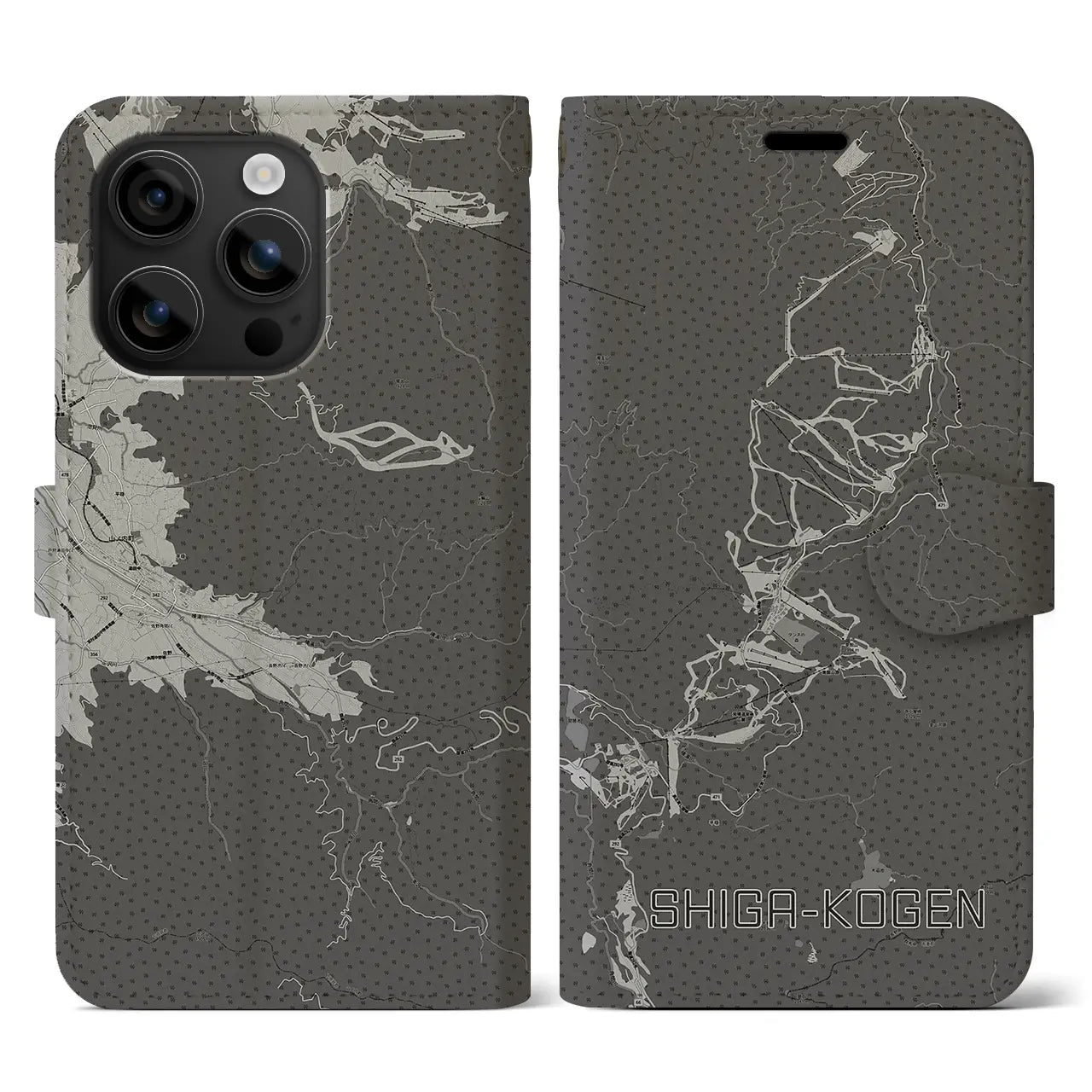 【志賀高原(長野県)】地図柄iPhoneケース(手帳タイプ)モノトーン・iPhone 16 用